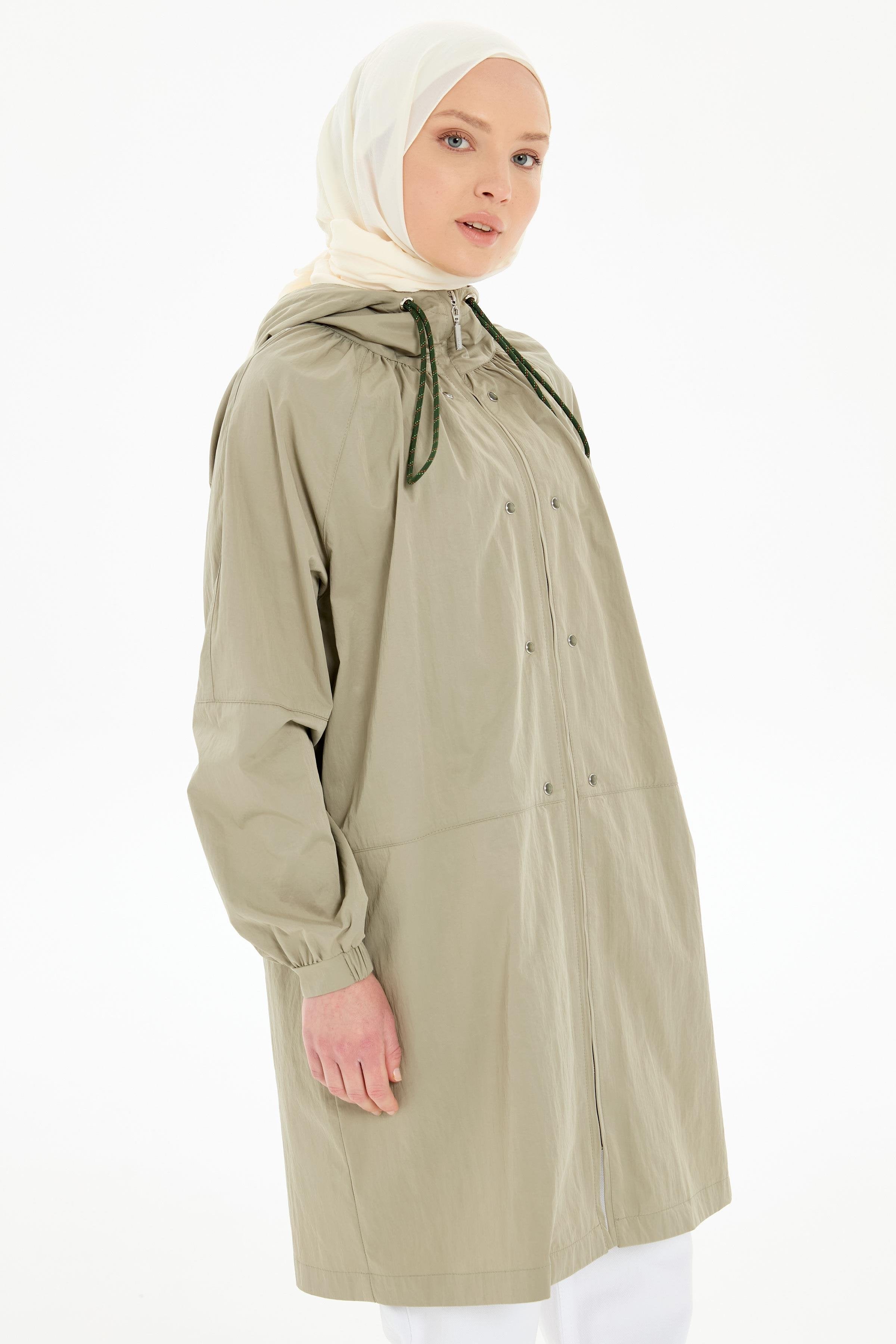 Büzgülü Fermuar Kapamalı Yağmurluk - Mint TUGBA