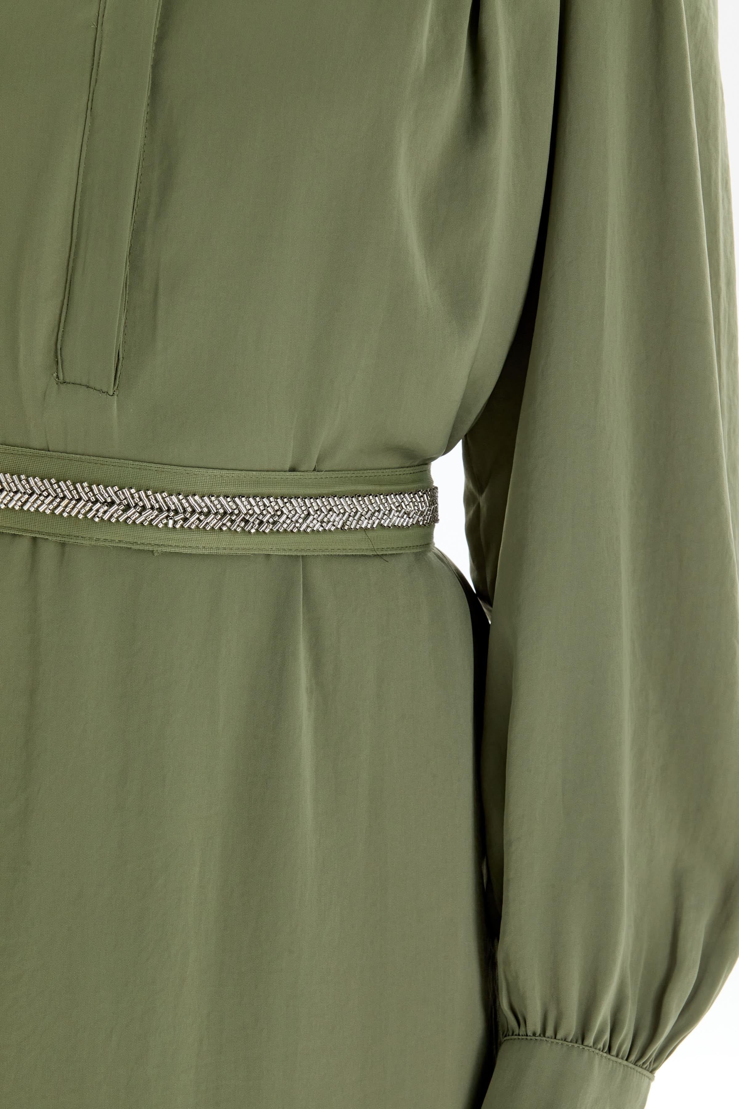 Büzgülü İşleme Kemerli Elbise - Haki TUGBA