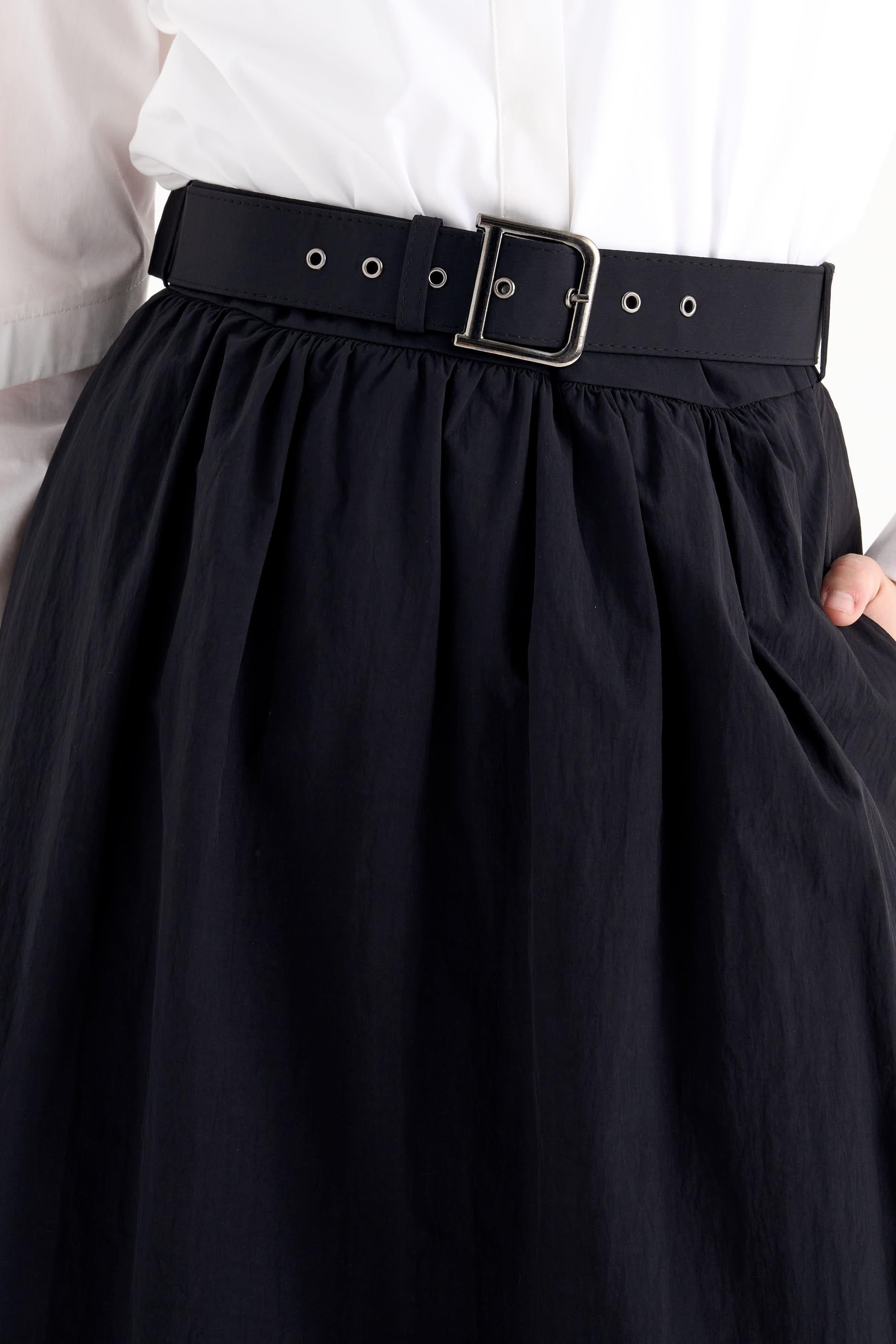 Büzgülü Kemerli Etek - Siyah TUGBA