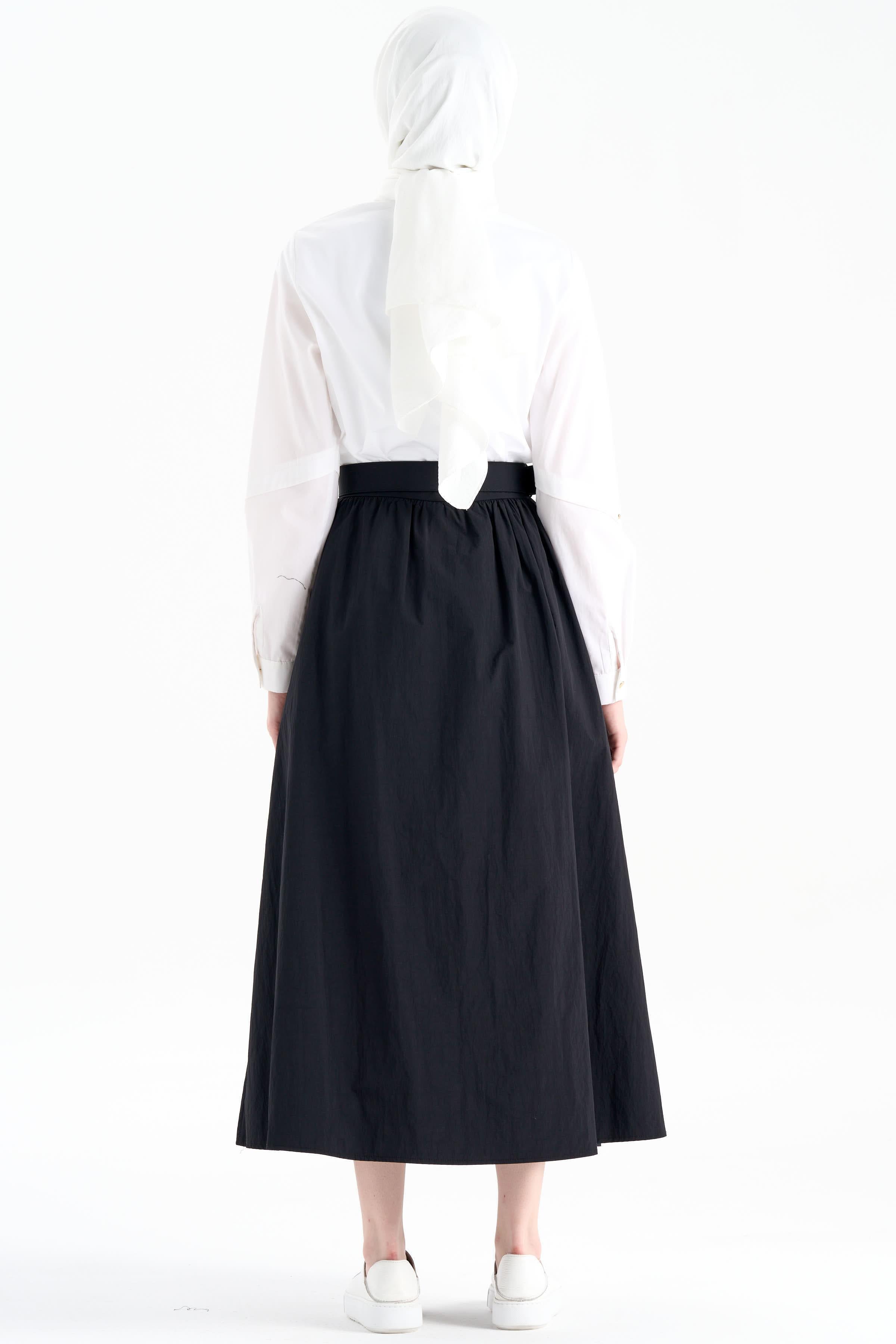 Büzgülü Kemerli Etek - Siyah TUGBA