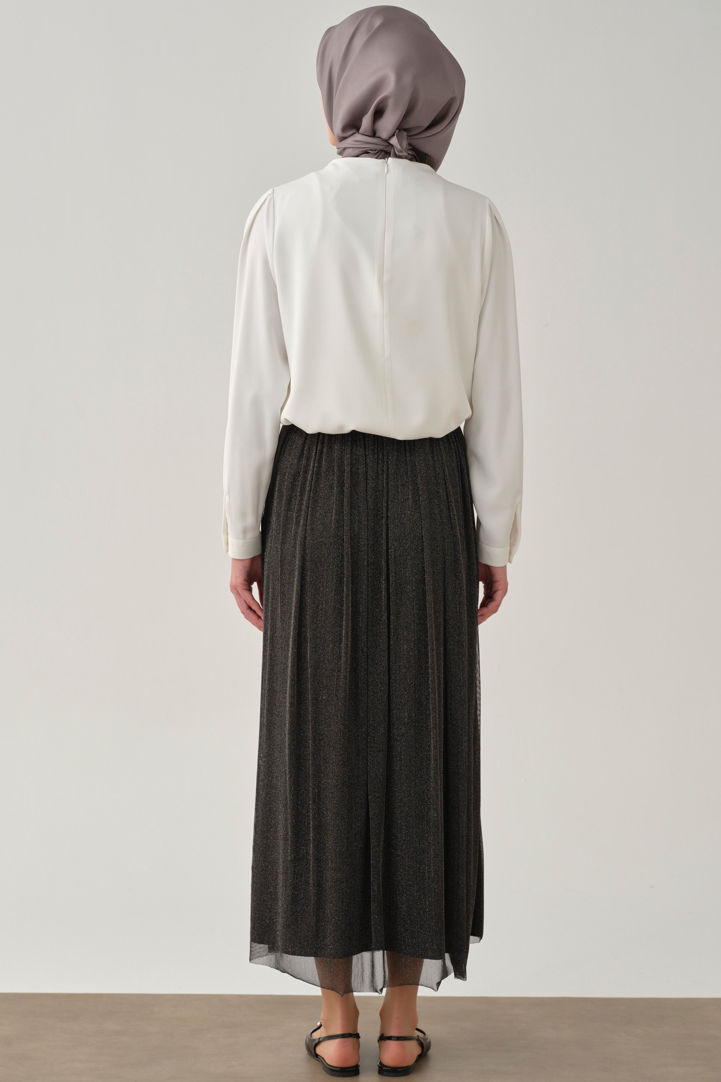 Büzgülü Simli Tül Etek - Antrasit TUGBA