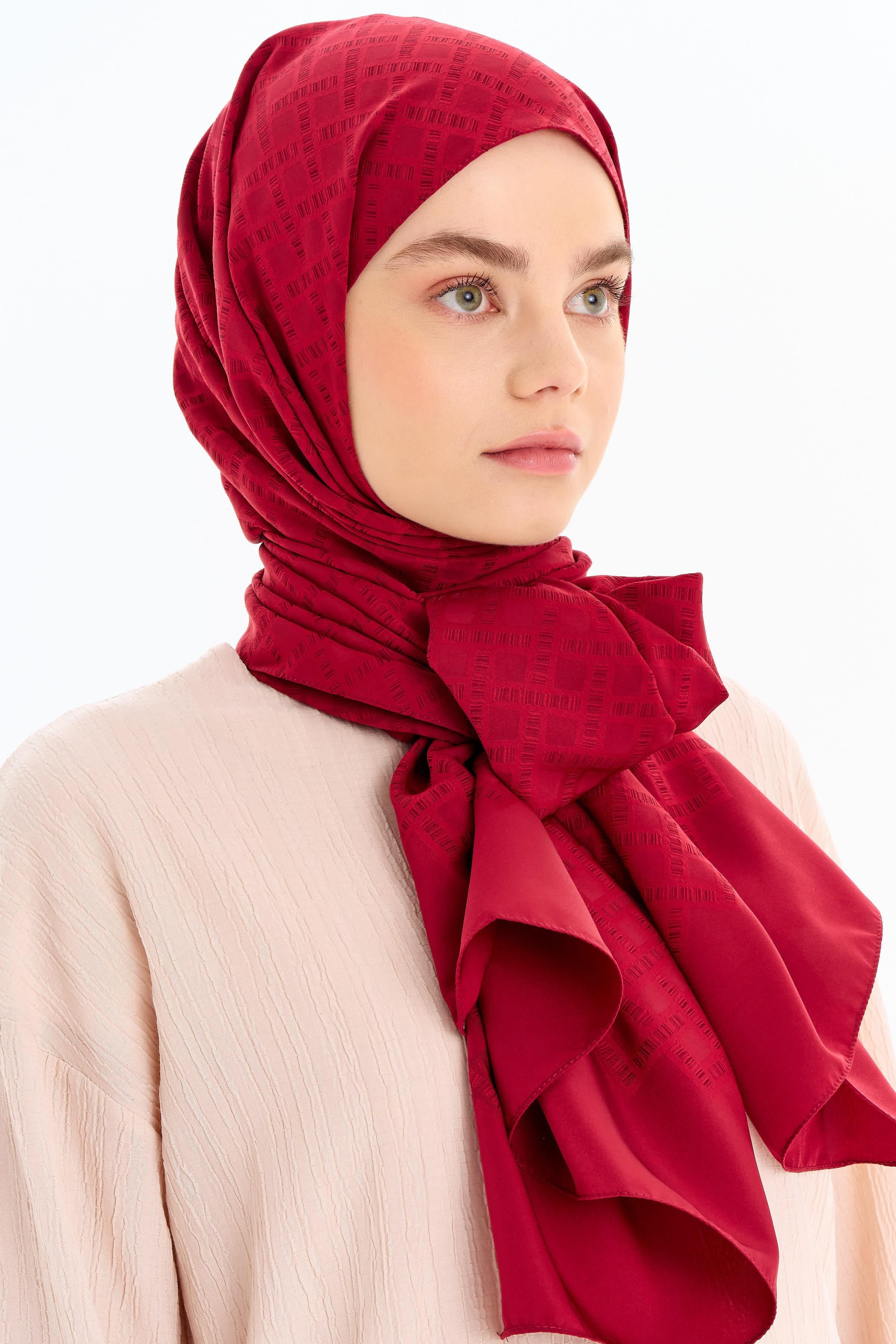 Kare Desen Capri Şal - Bordo TUGBA