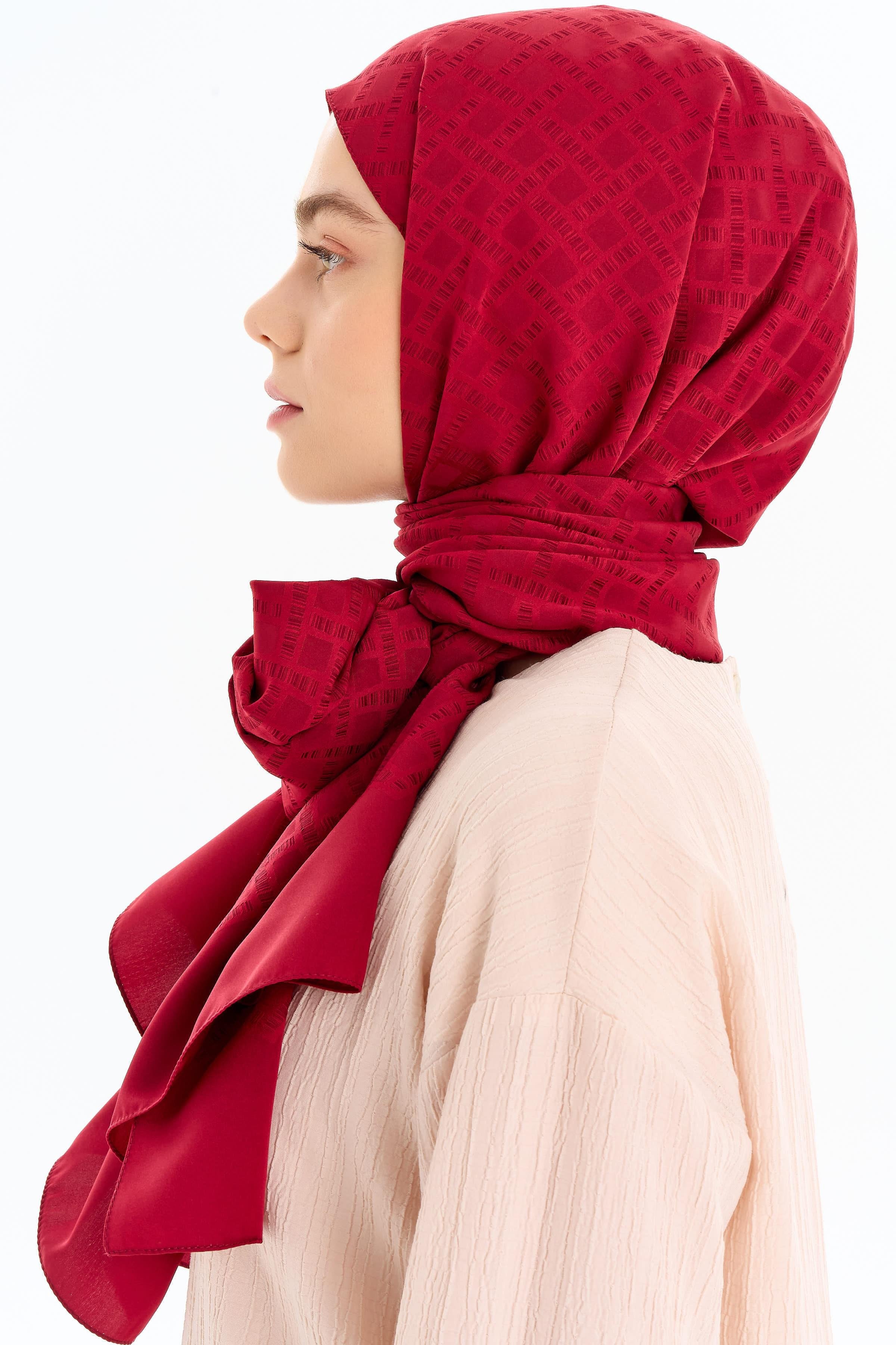 Kare Desen Capri Şal - Bordo TUGBA