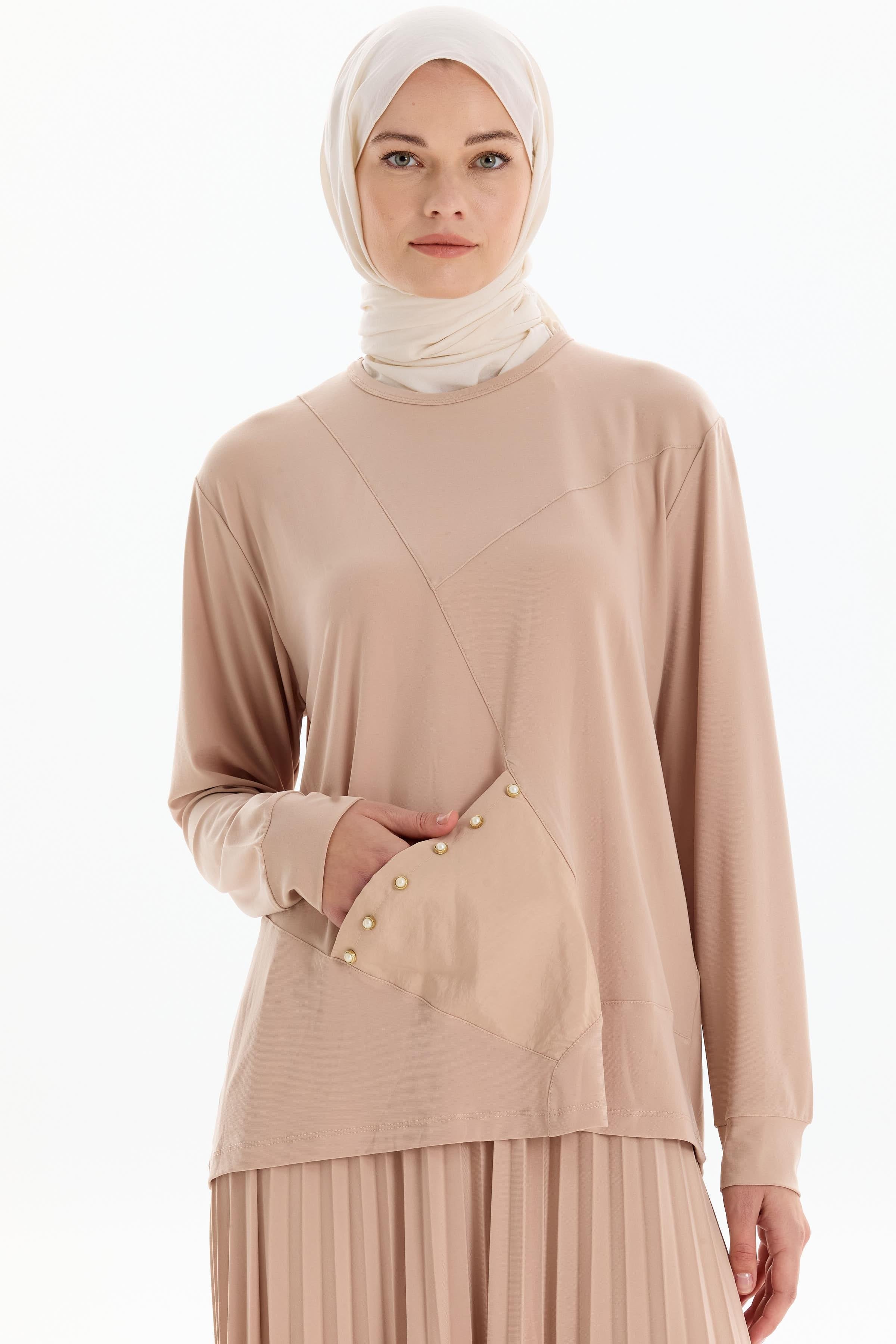 Cebi Garnili Bluz Etek Takım - Bej TUGBA