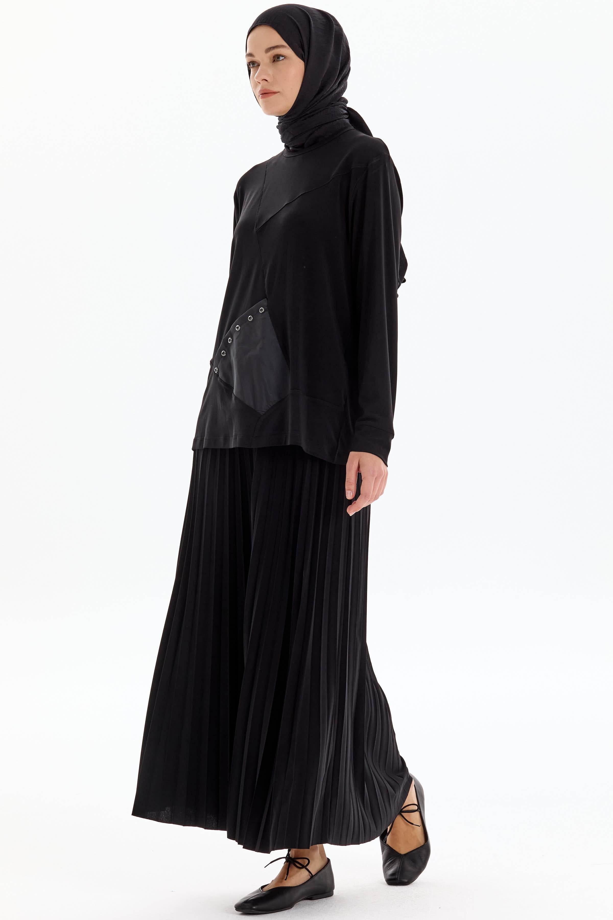 Cebi Garnili Bluz Etek Takım - Siyah TUGBA