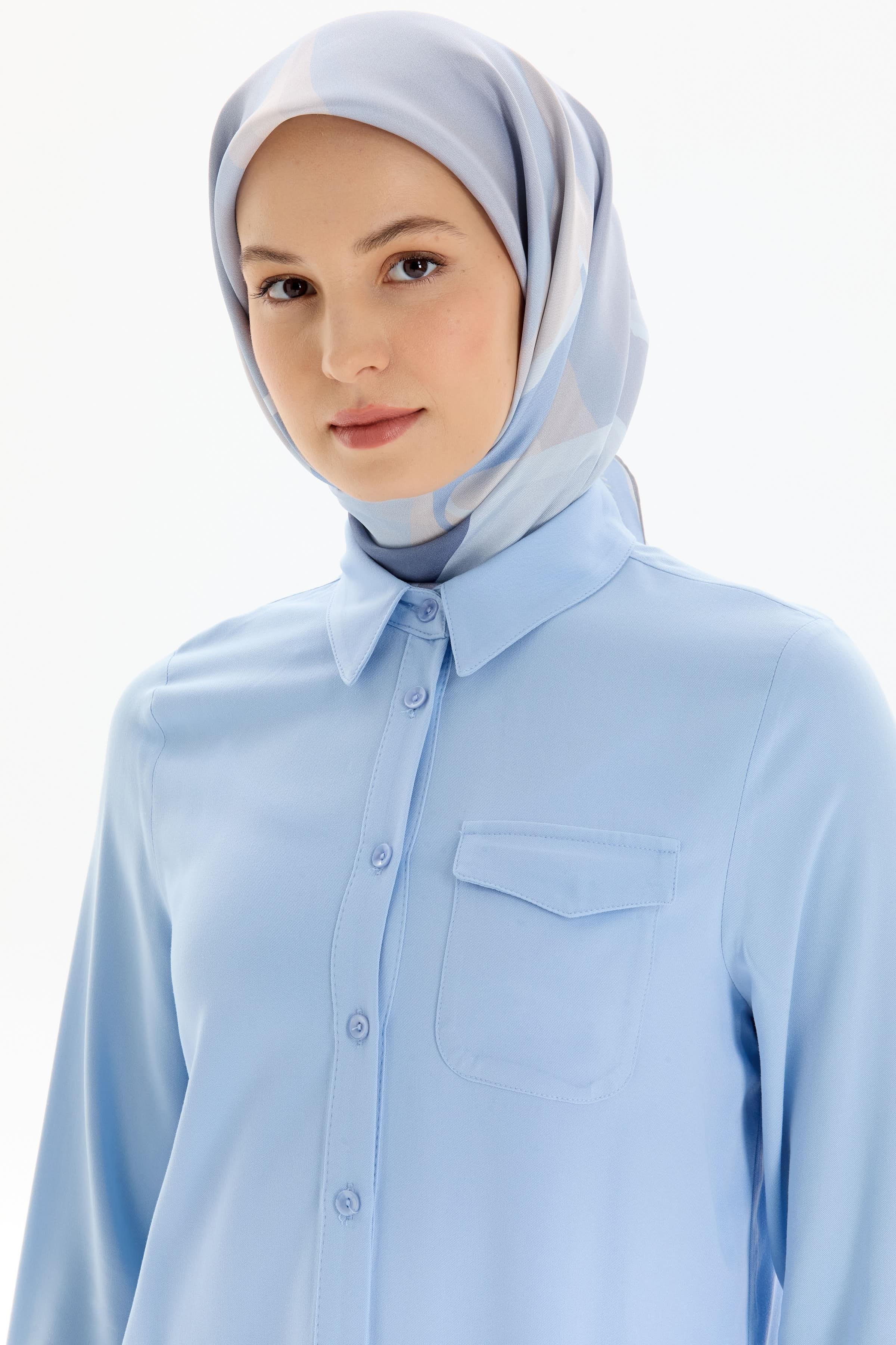 Cep Detaylı Viskon Gömlek - Açık Mavi TUGBA