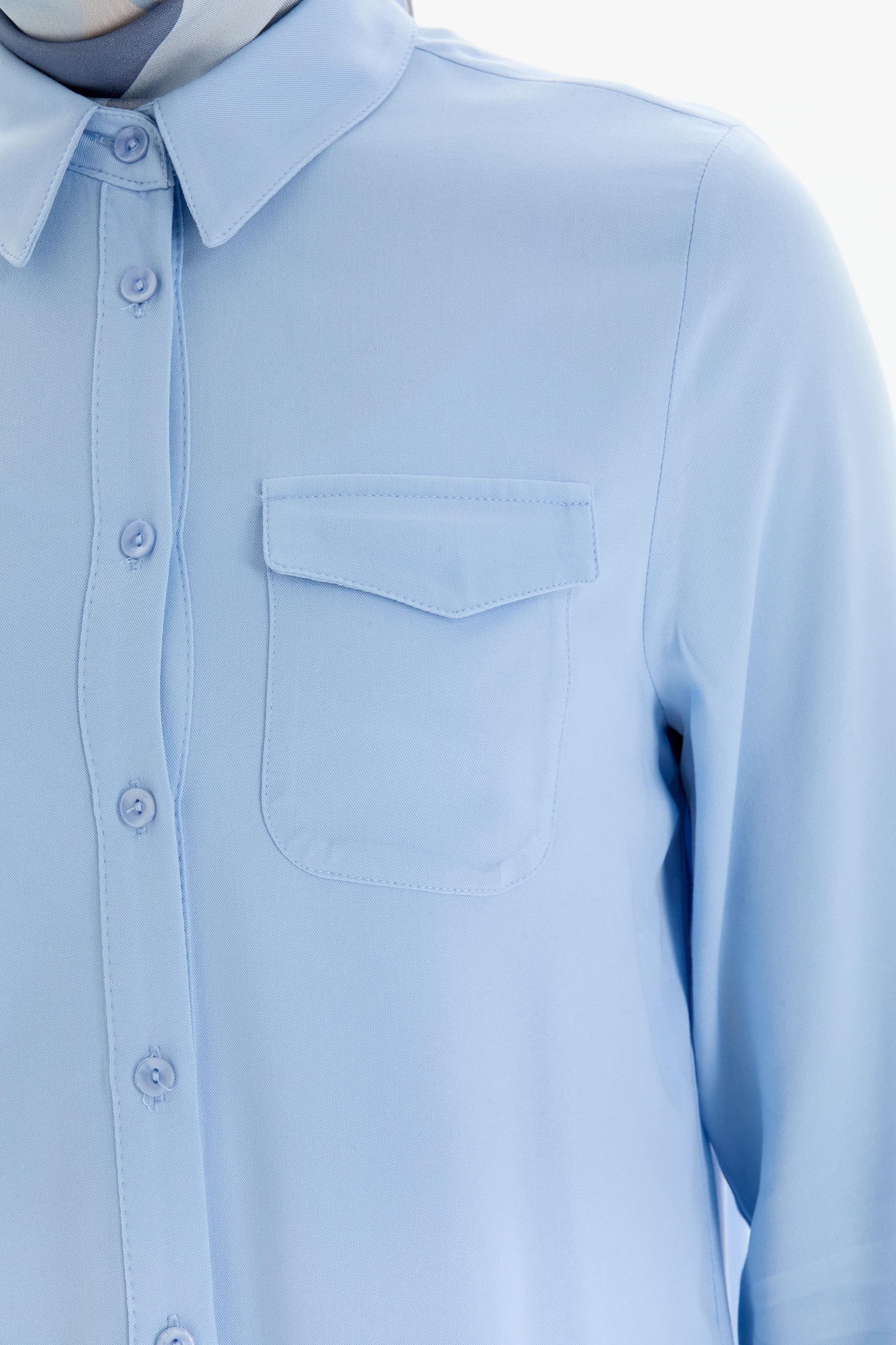 Cep Detaylı Viskon Gömlek - Açık Mavi TUGBA