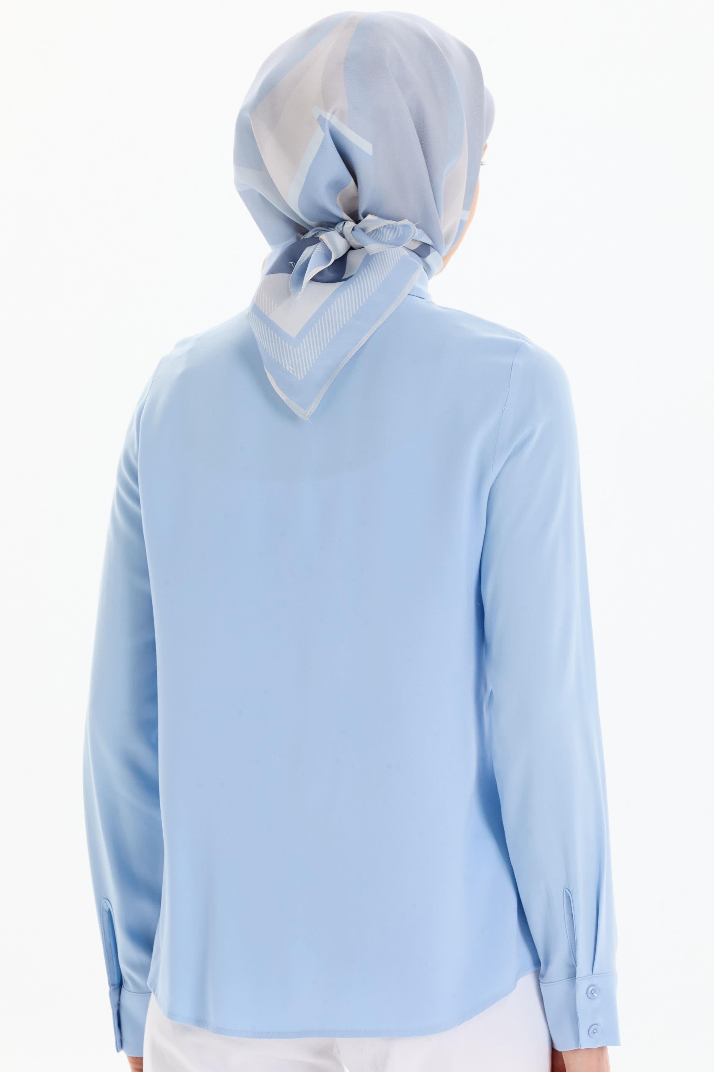 Cep Detaylı Viskon Gömlek - Açık Mavi TUGBA