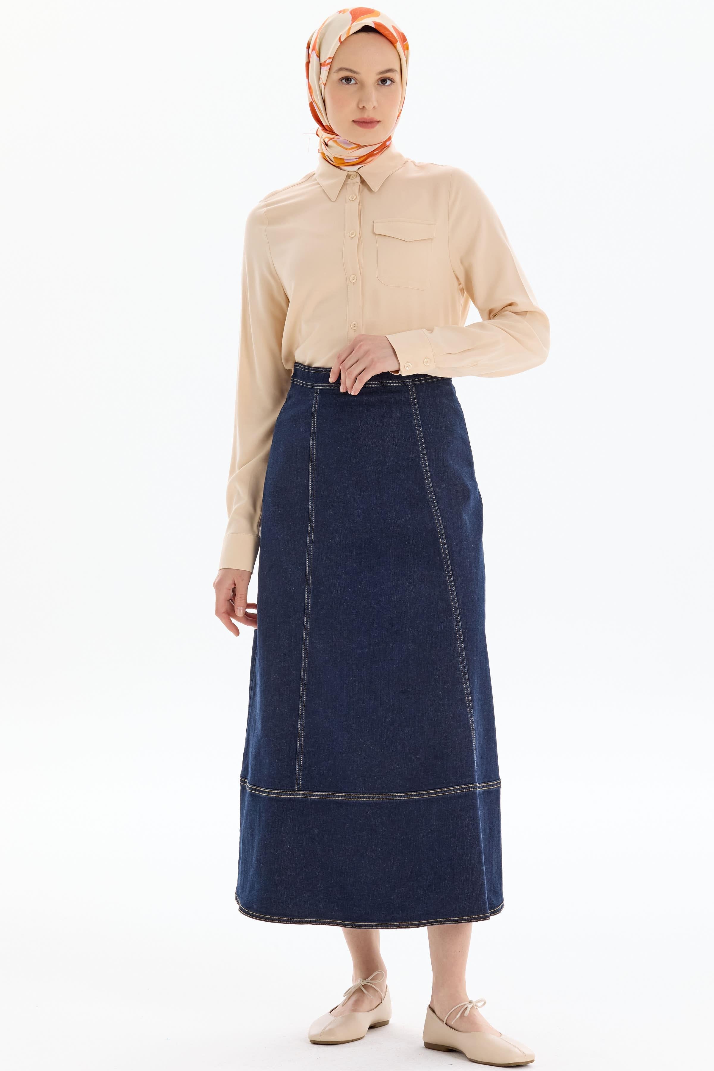 Cep Detaylı Viskon Gömlek - Bej TUGBA