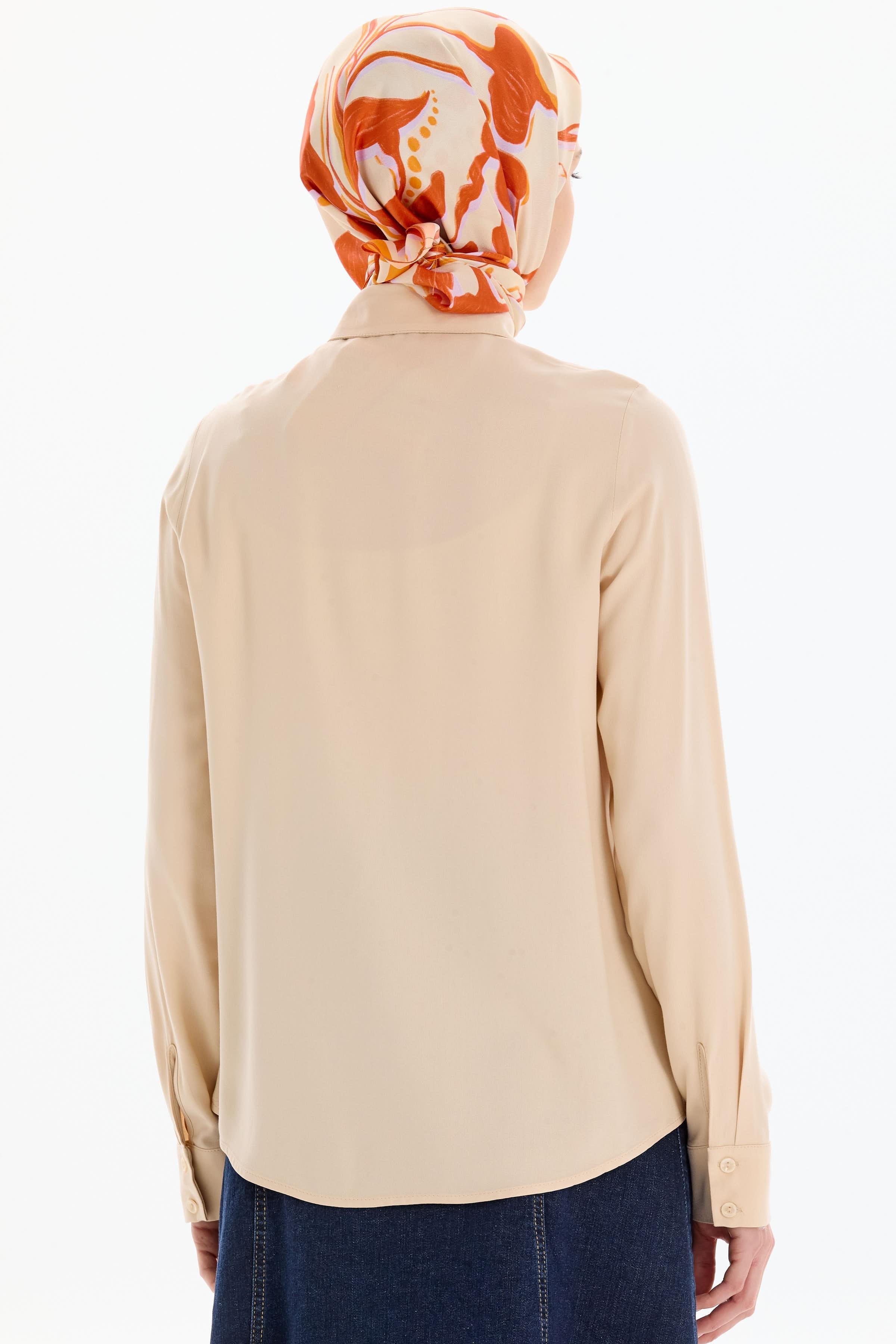 Cep Detaylı Viskon Gömlek - Bej TUGBA