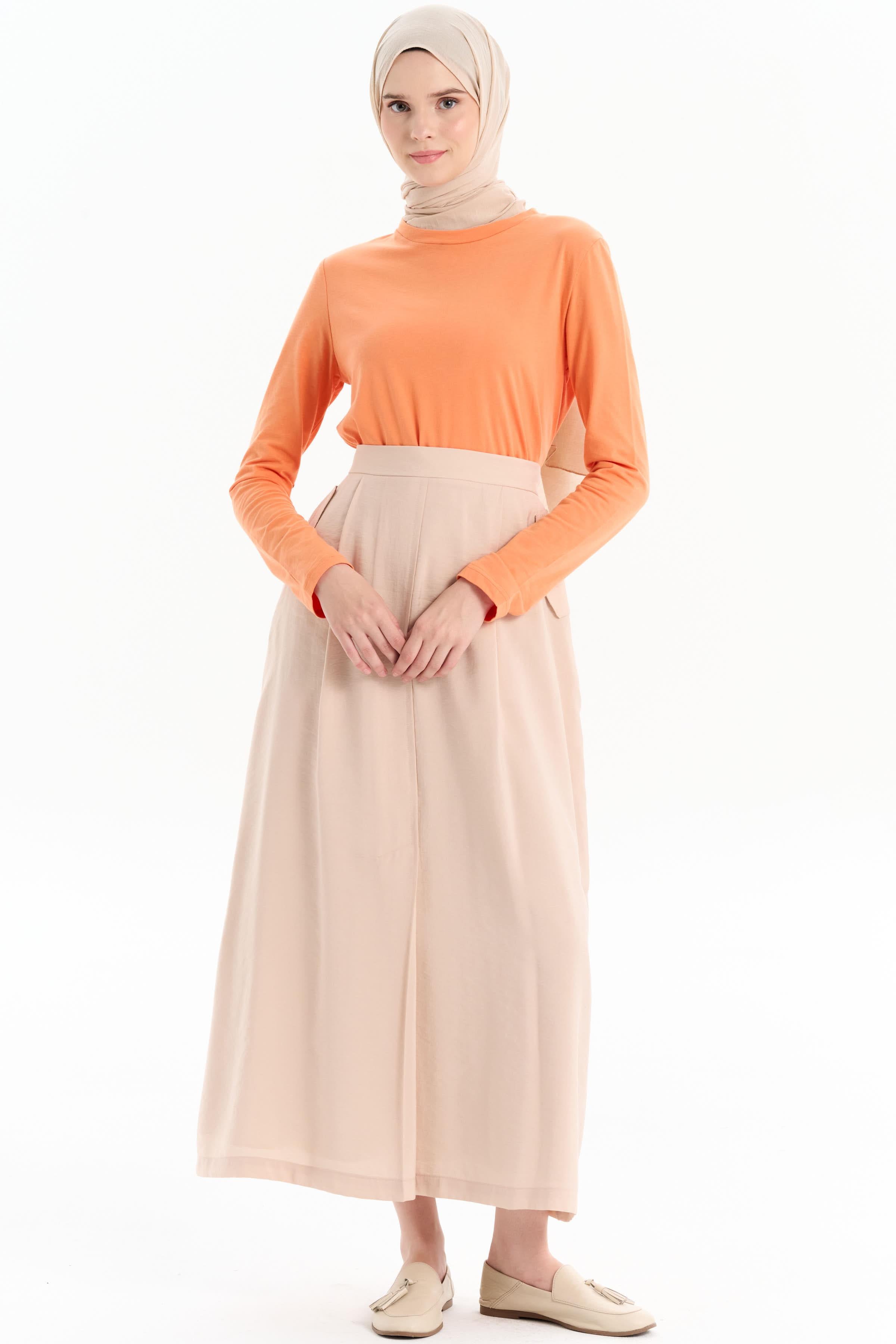 Cep Kapağı Detaylı Etek - Bej TUGBA