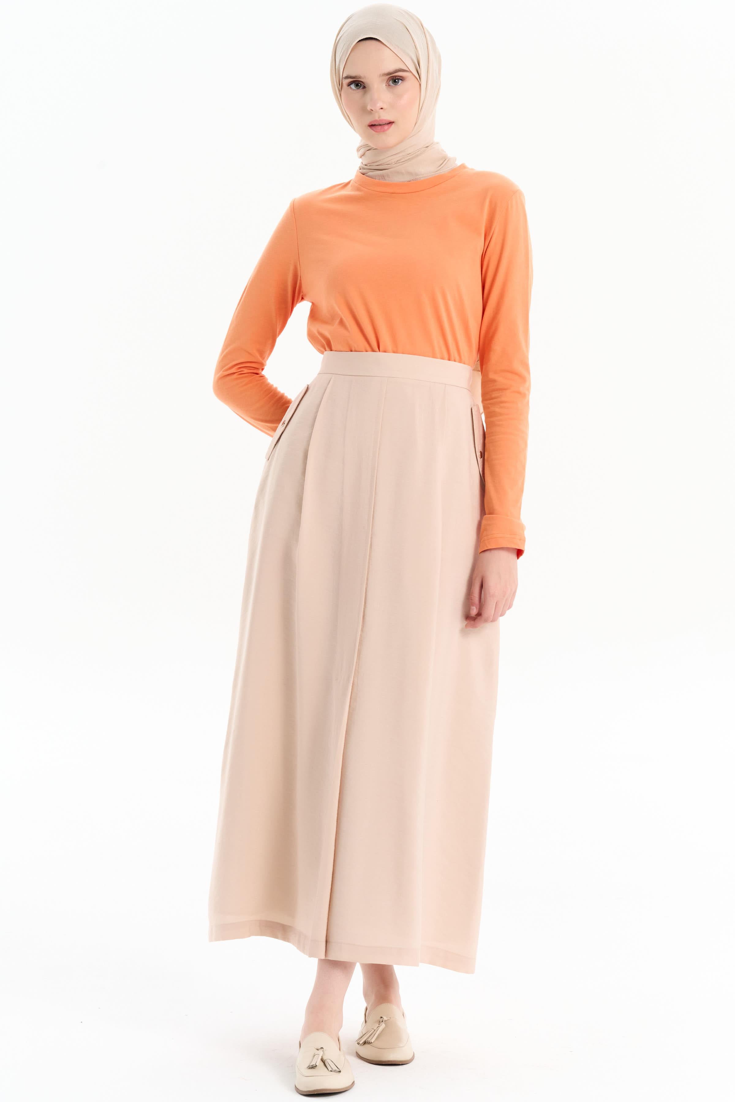 Cep Kapağı Detaylı Etek - Bej TUGBA