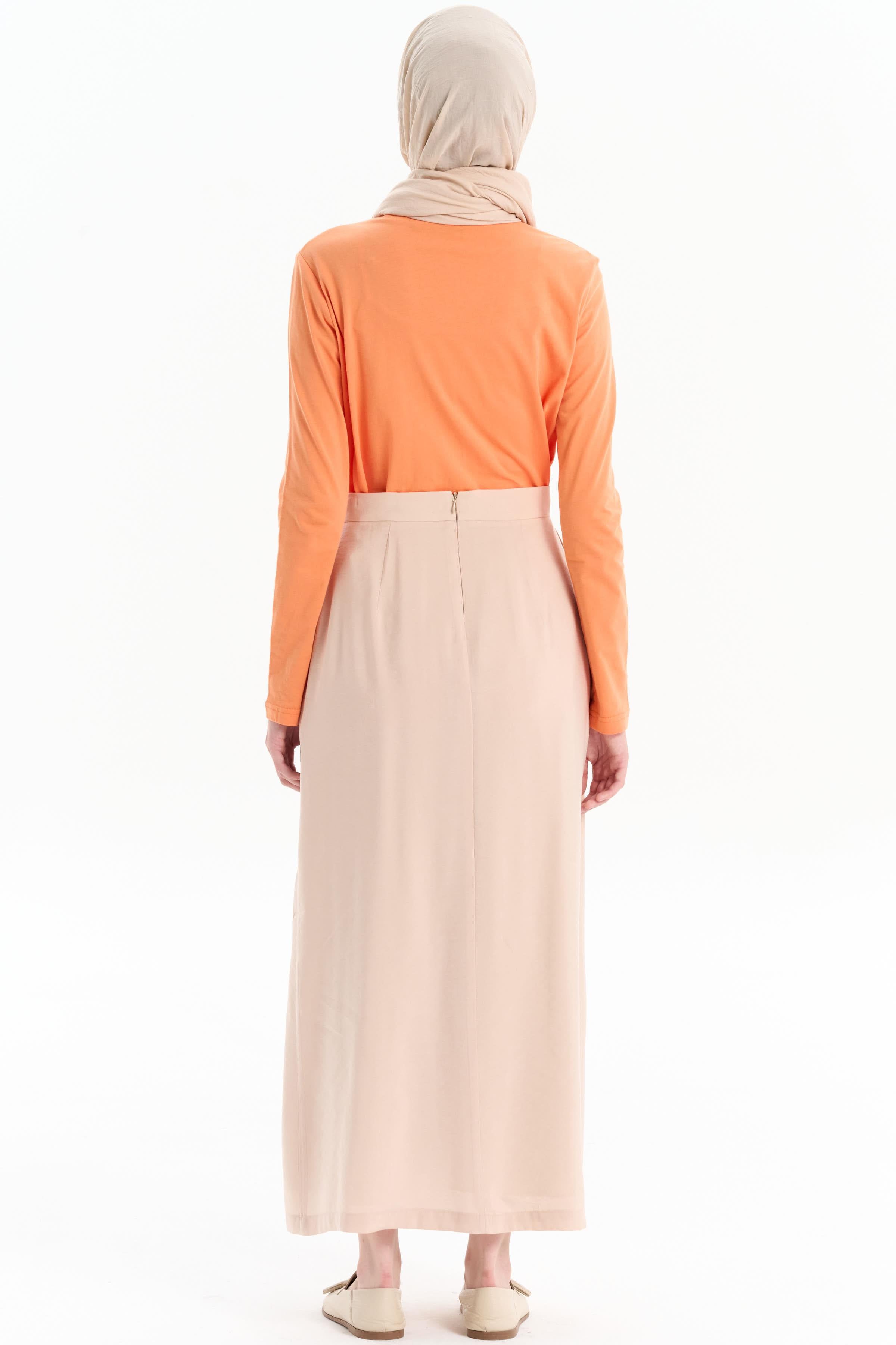 Cep Kapağı Detaylı Etek - Bej TUGBA