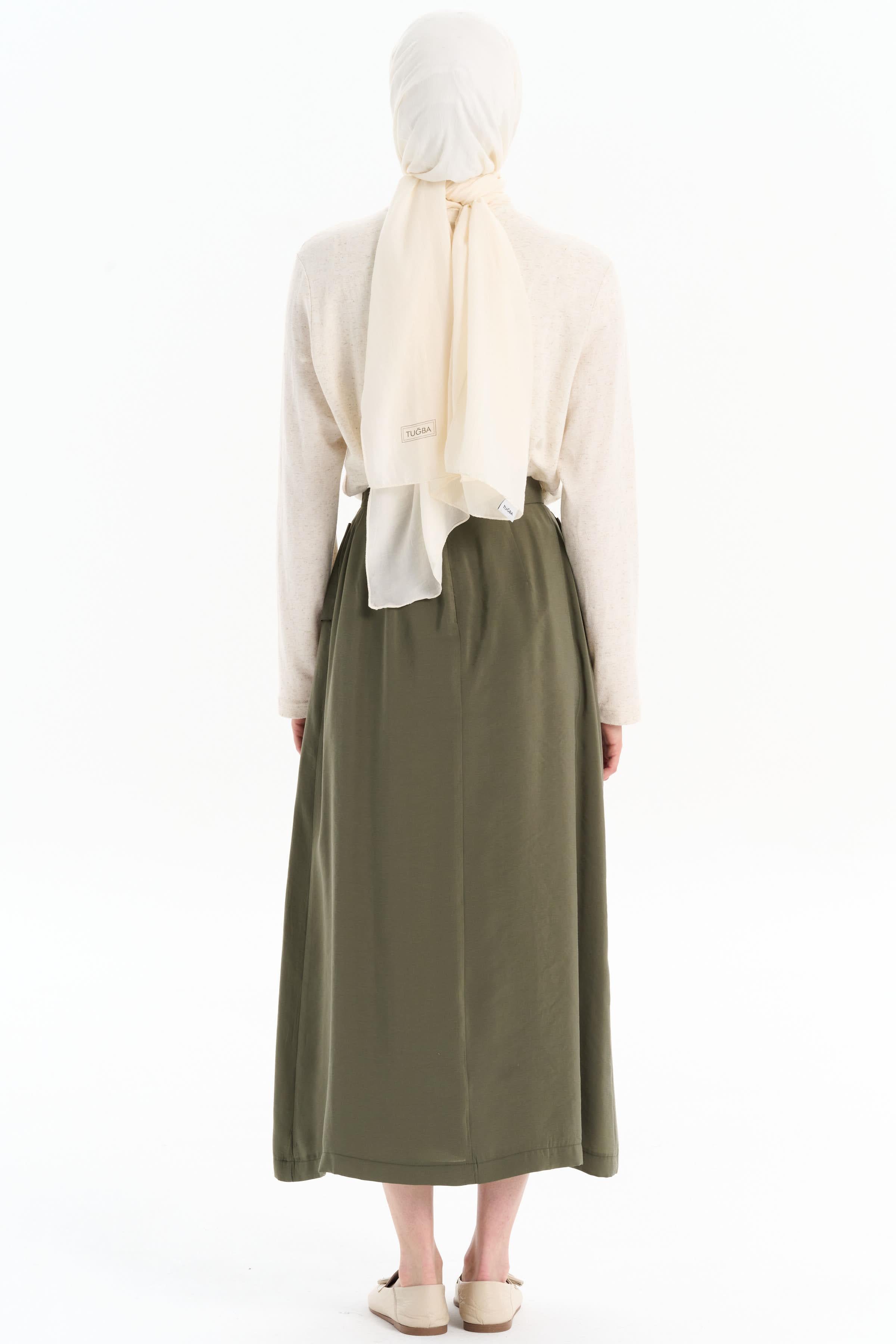 Cep Kapağı Detaylı Etek - Haki TUGBA