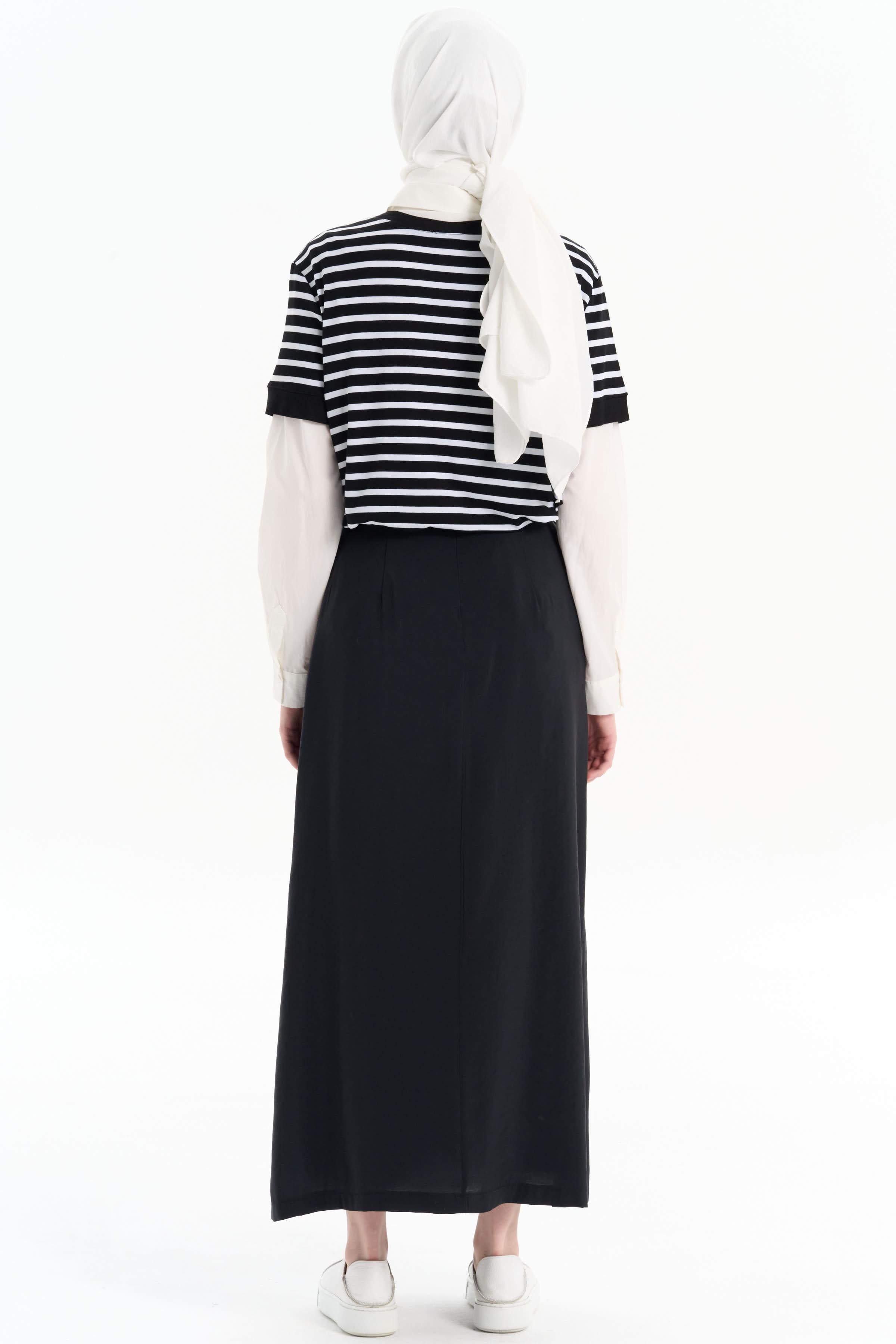 Cep Kapağı Detaylı Etek - Siyah TUGBA