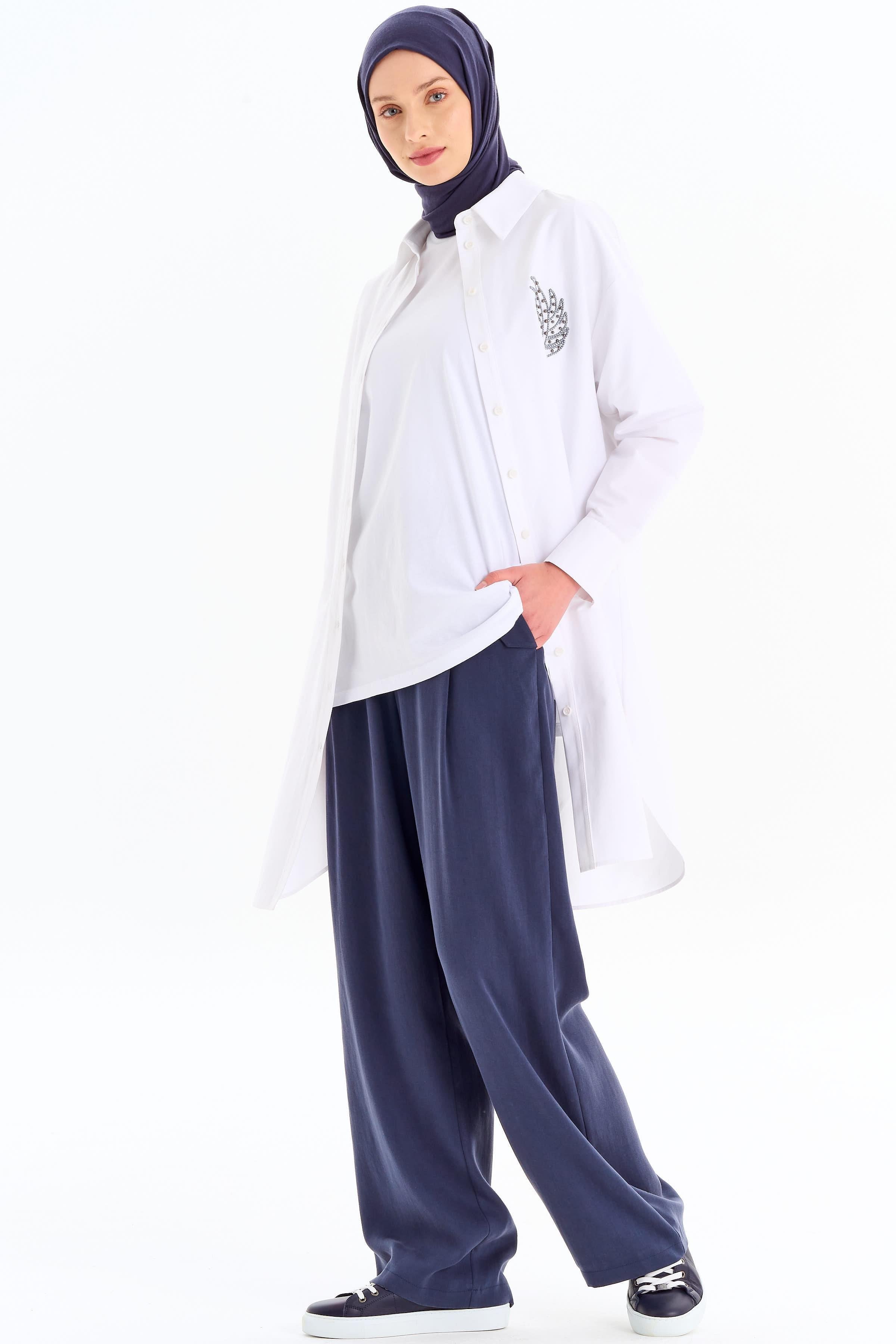 Cep Kapaklı Bol Paça Pantolon - Lacivert TUGBA