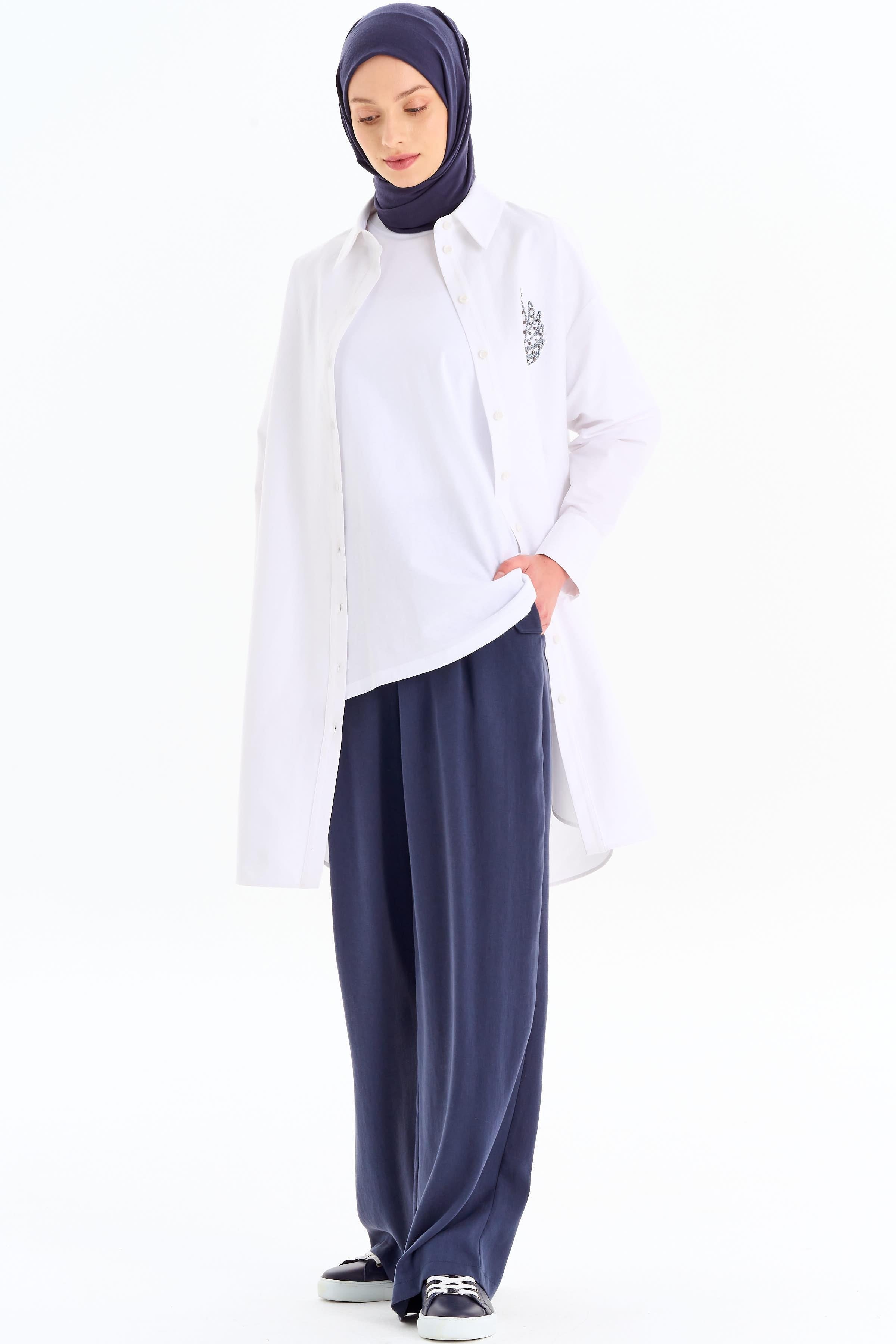 Cep Kapaklı Bol Paça Pantolon - Lacivert TUGBA