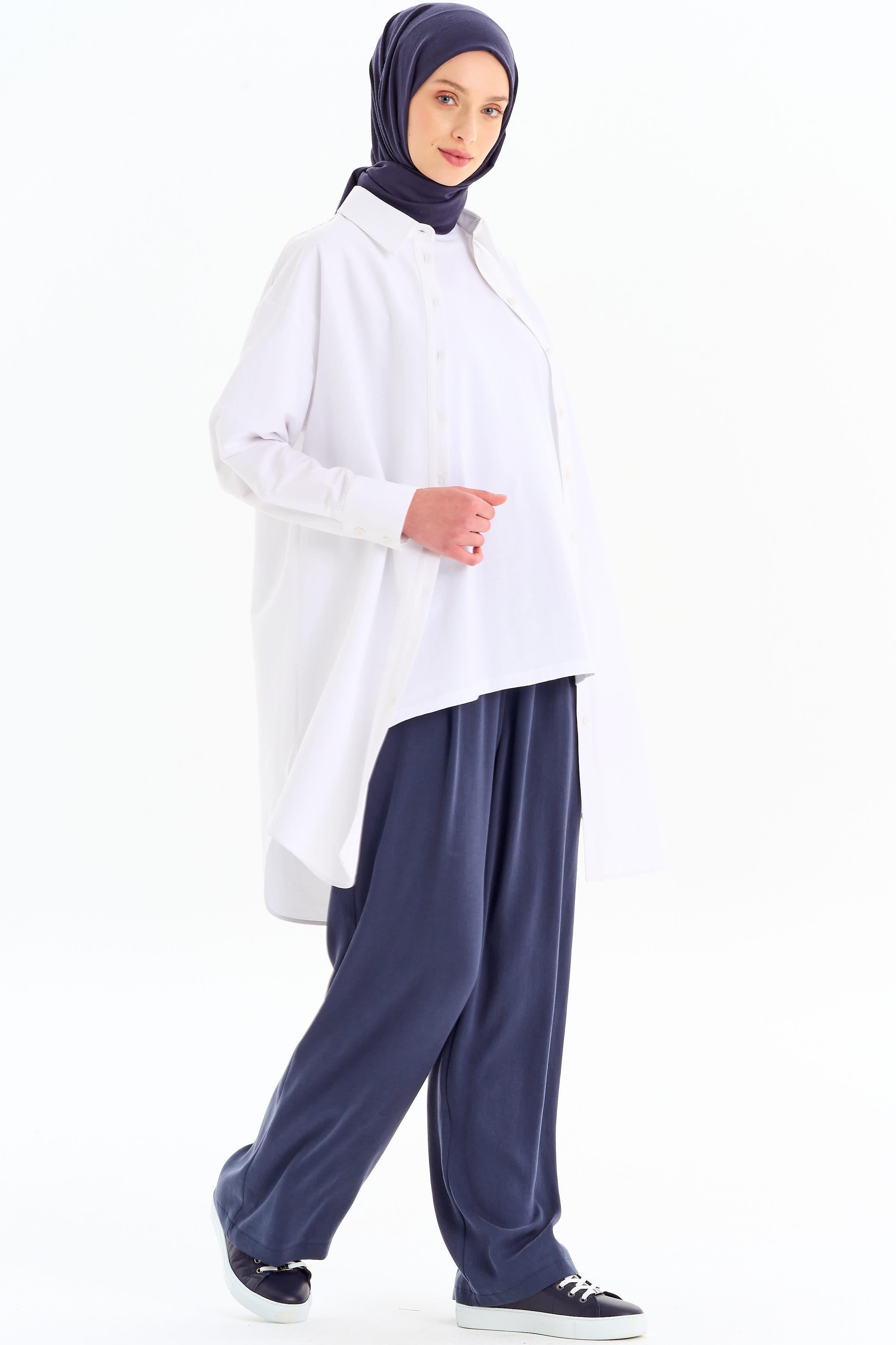 Cep Kapaklı Bol Paça Pantolon - Lacivert TUGBA