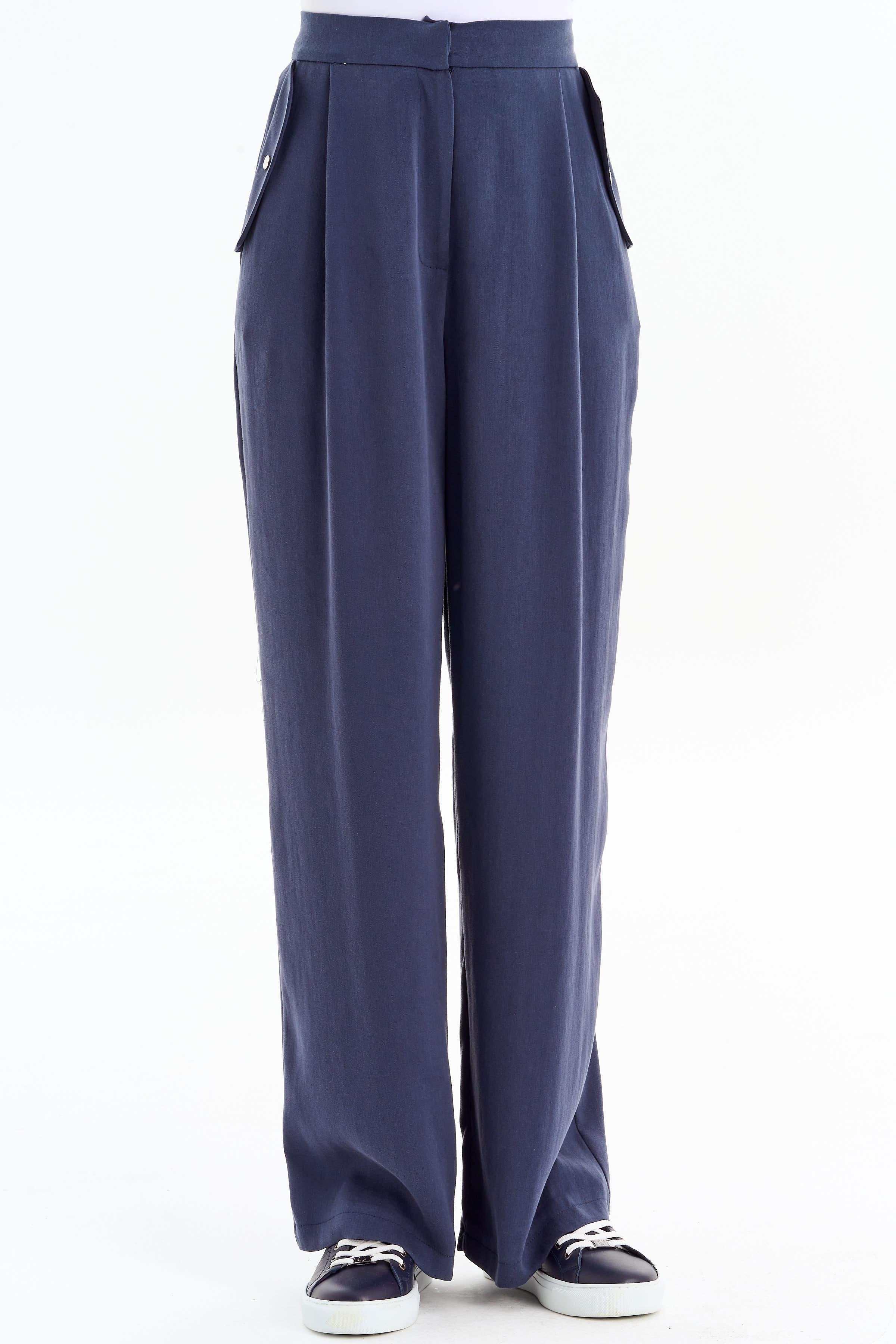 Cep Kapaklı Bol Paça Pantolon - Lacivert TUGBA