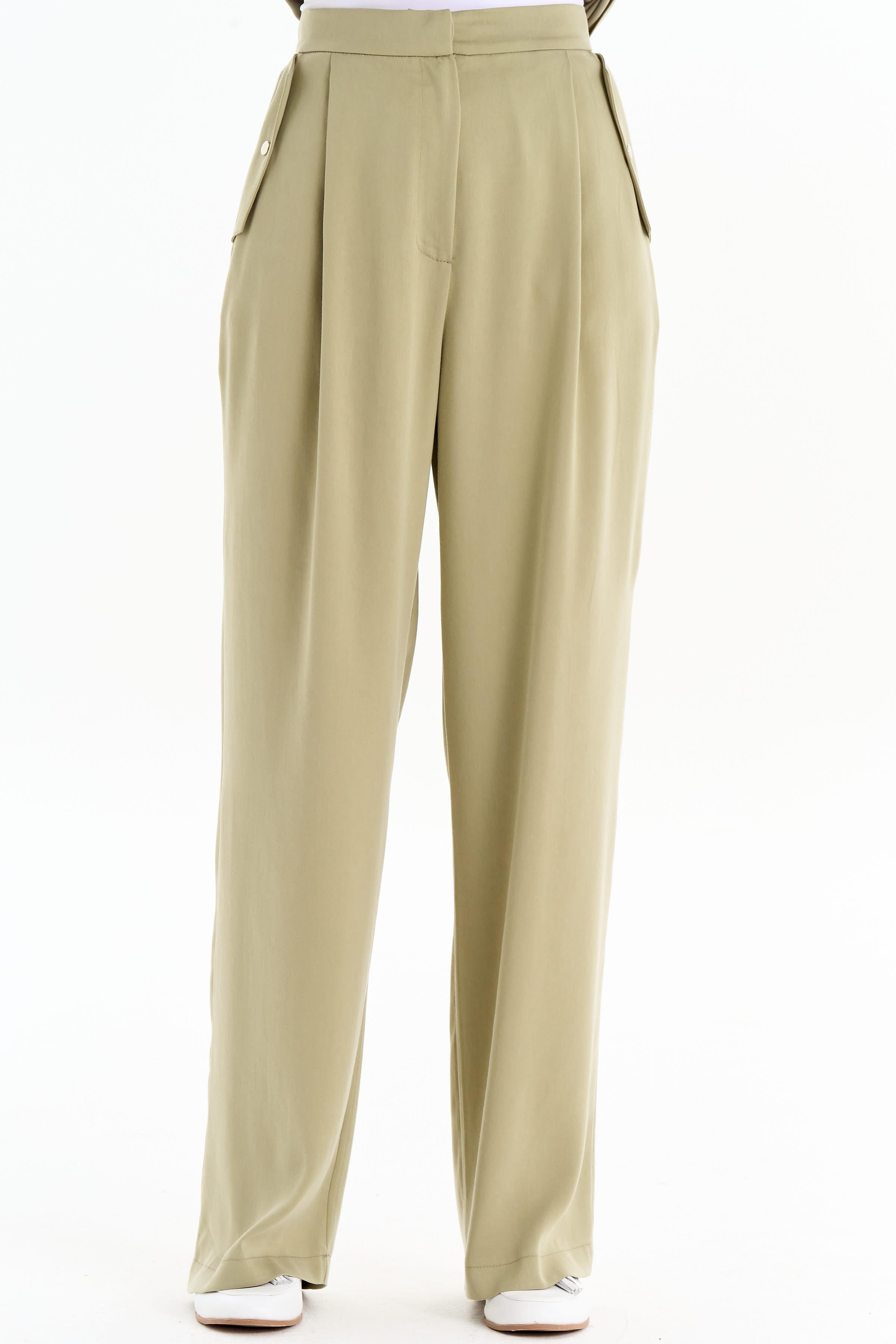 Cep Kapaklı Bol Paça Pantolon - Mint TUGBA