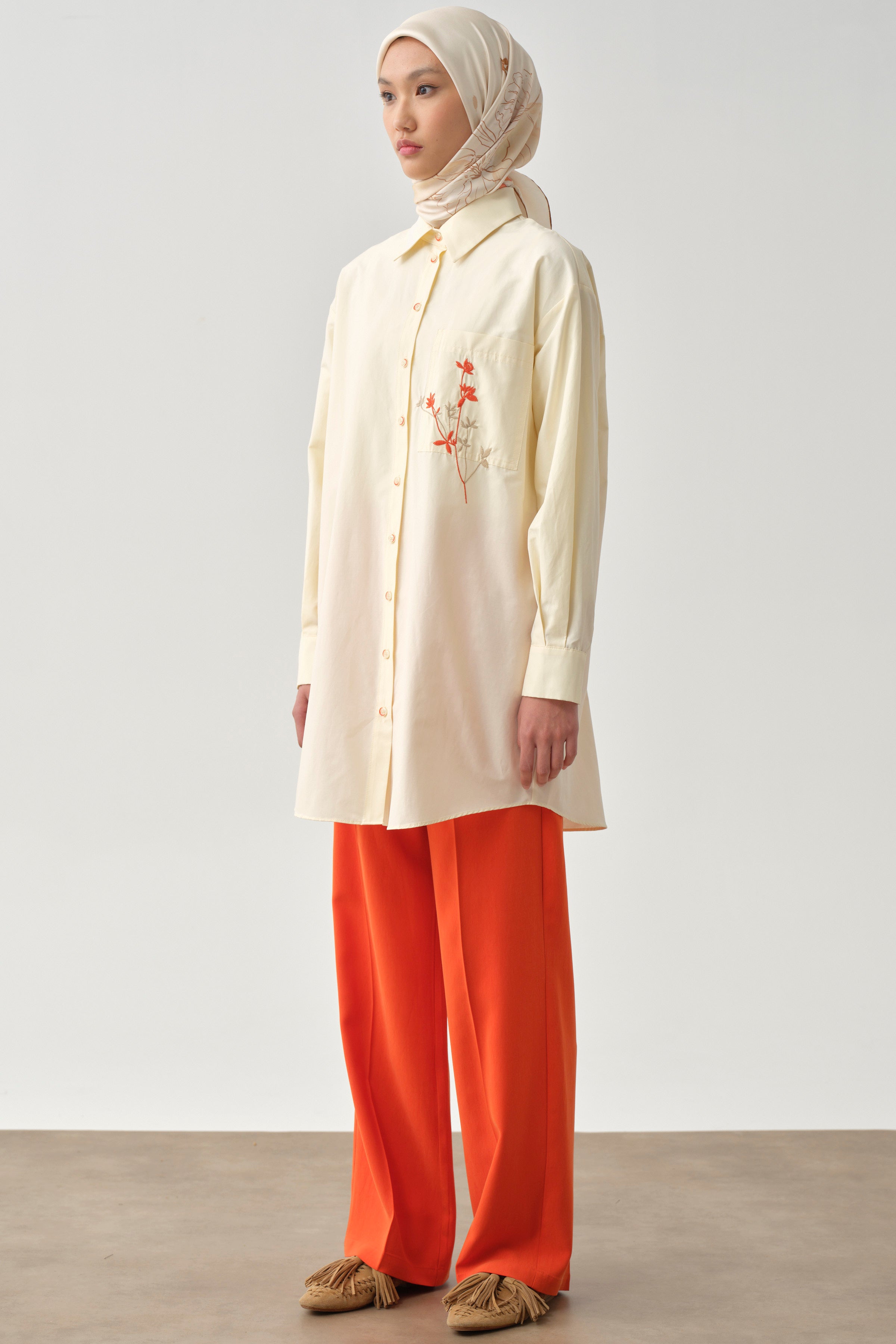 Cep Nakış Detaylı Tunik - Bej - Mercan TUGBA