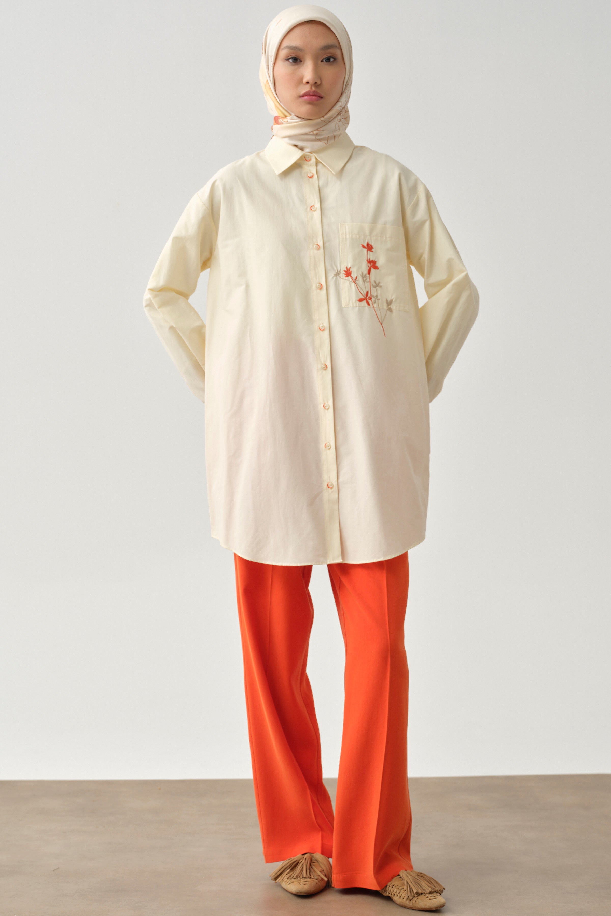 Cep Nakış Detaylı Tunik - Bej - Mercan TUGBA