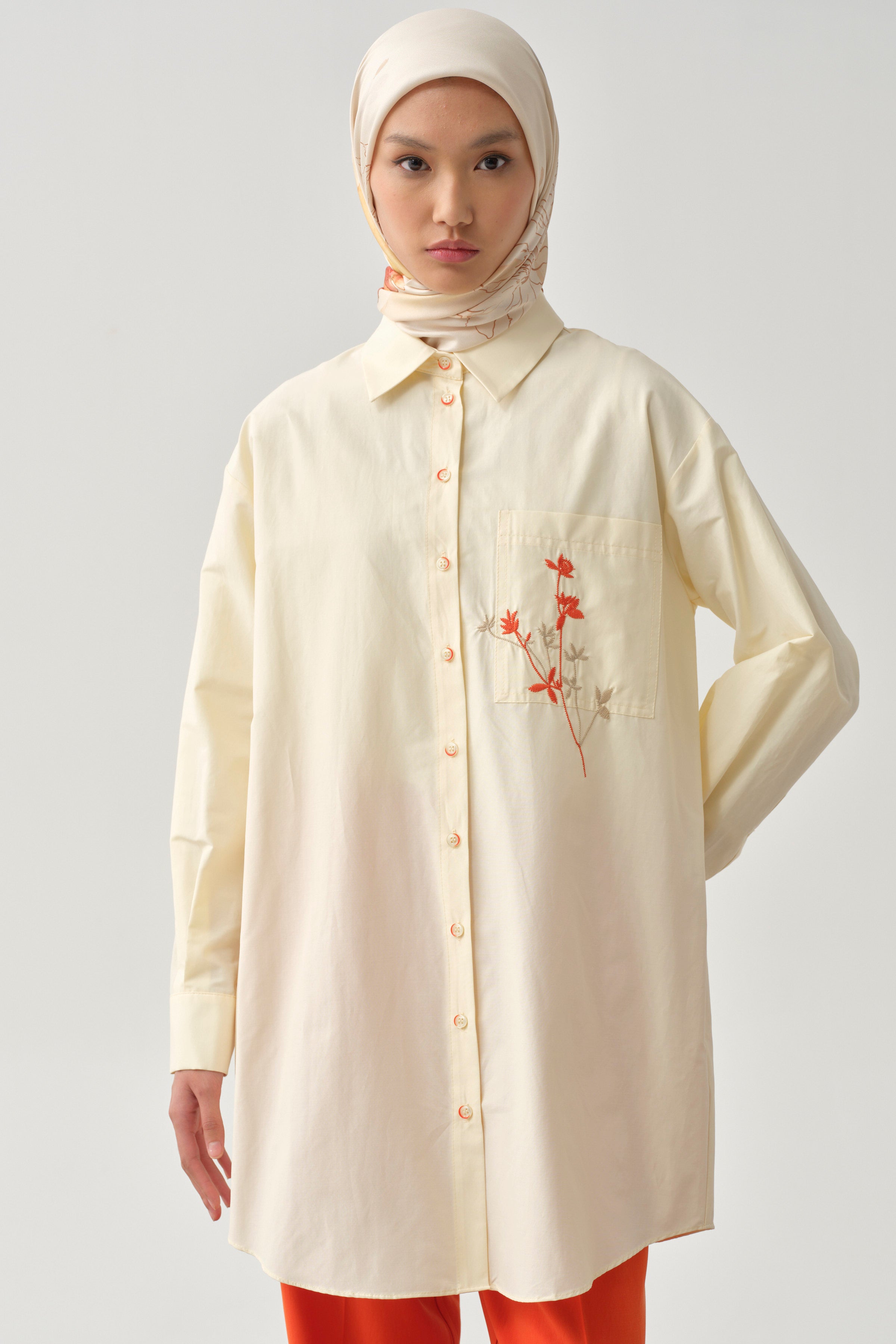 Cep Nakış Detaylı Tunik - Bej - Mercan TUGBA