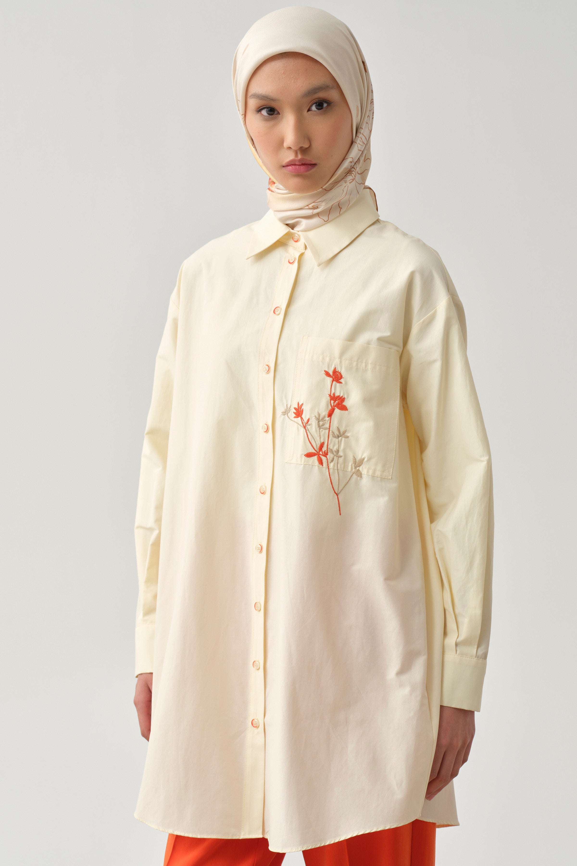 Cep Nakış Detaylı Tunik - Bej - Mercan TUGBA