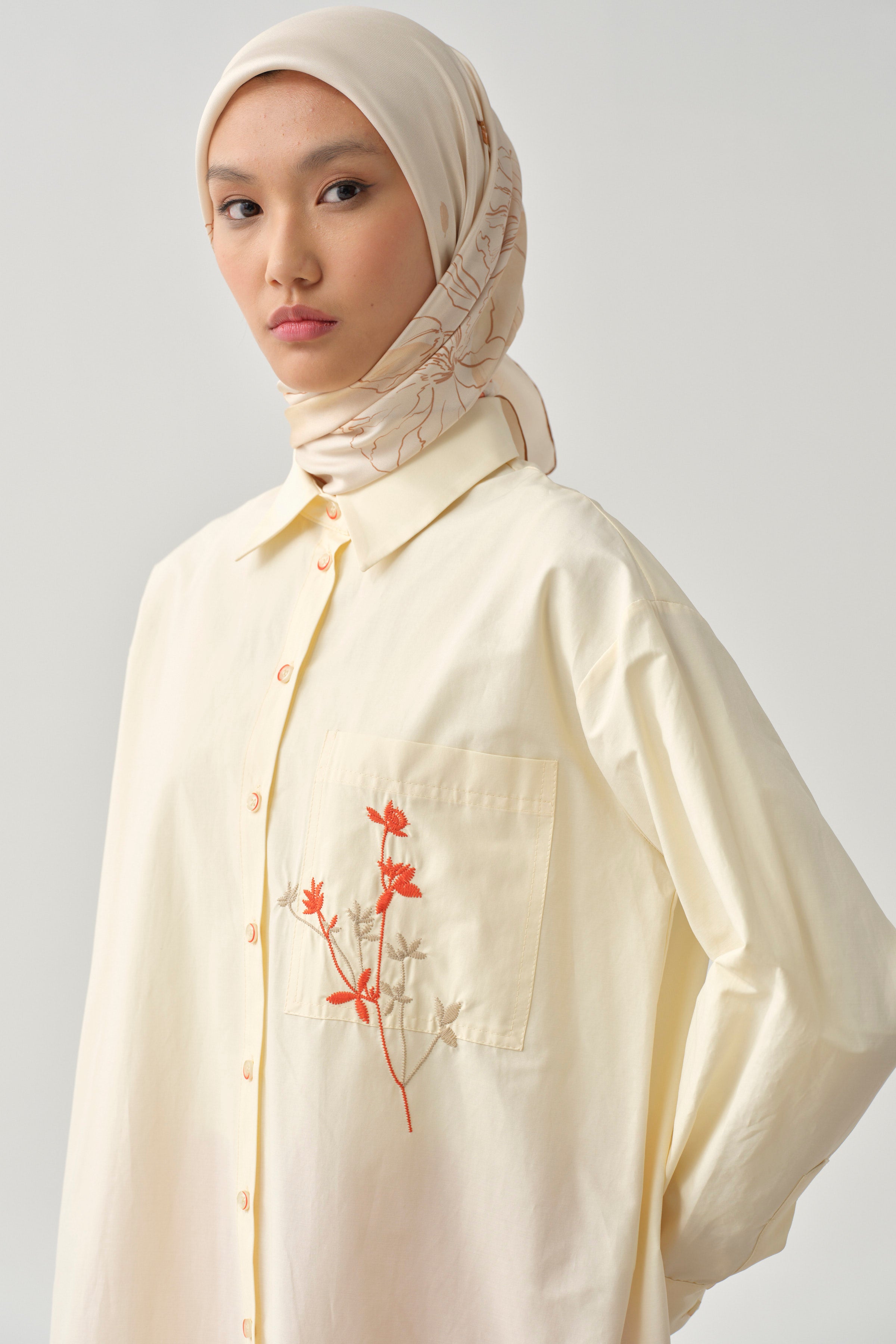 Cep Nakış Detaylı Tunik - Bej - Mercan TUGBA