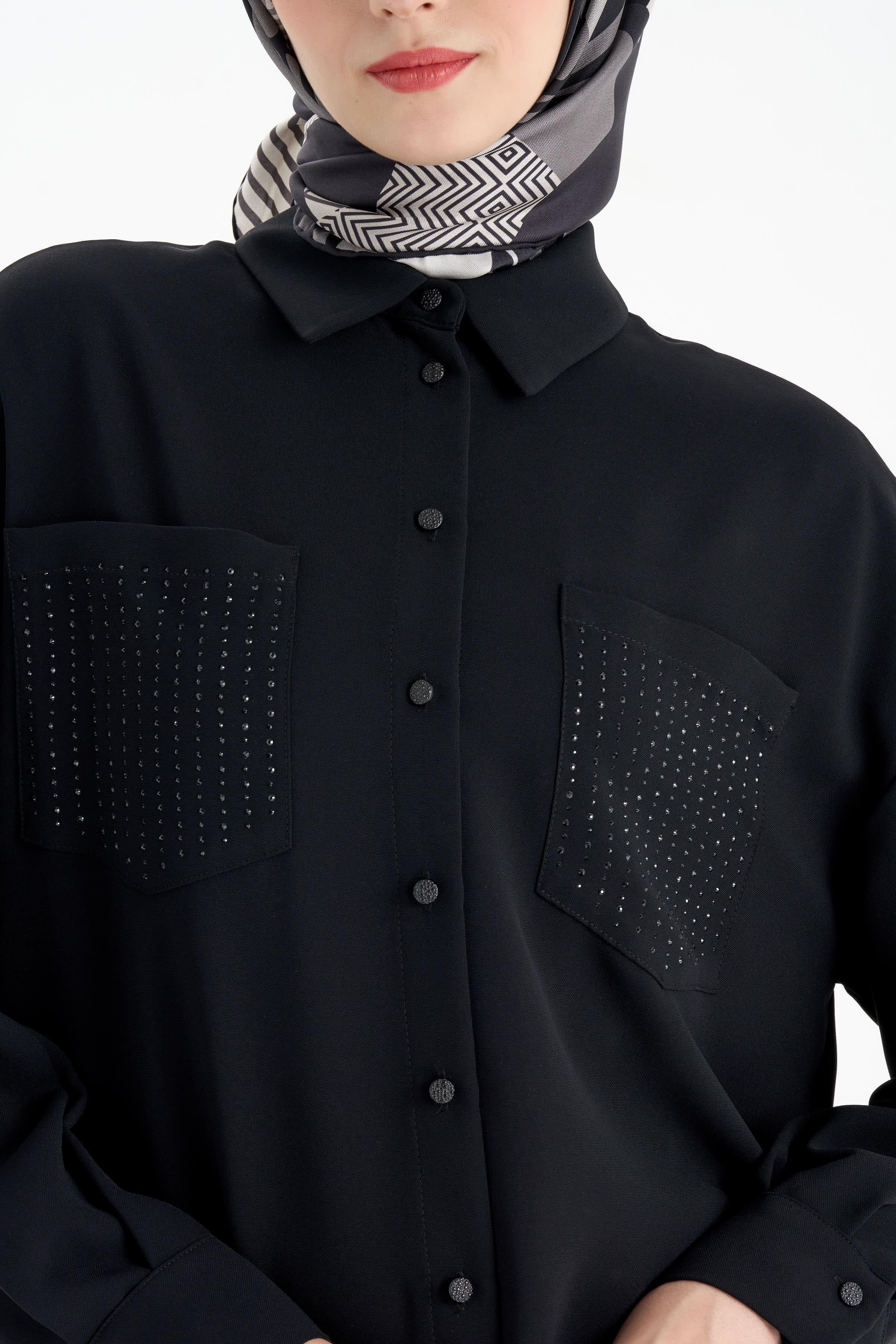 Cepler Taş Baskılı Gömlek - Siyah TUGBA