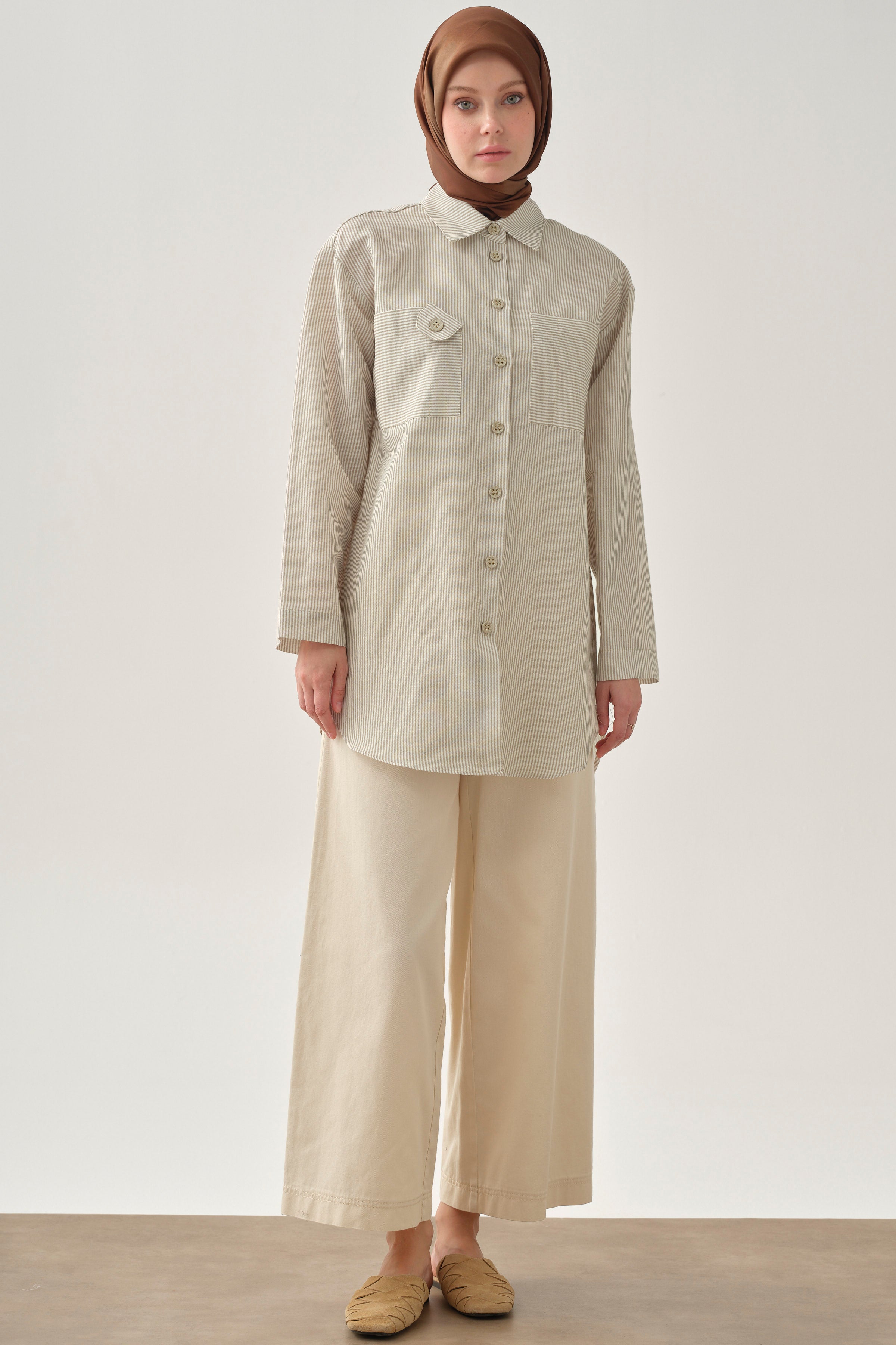 Cepli Bol Paça Pantolon - Ekru TUGBA