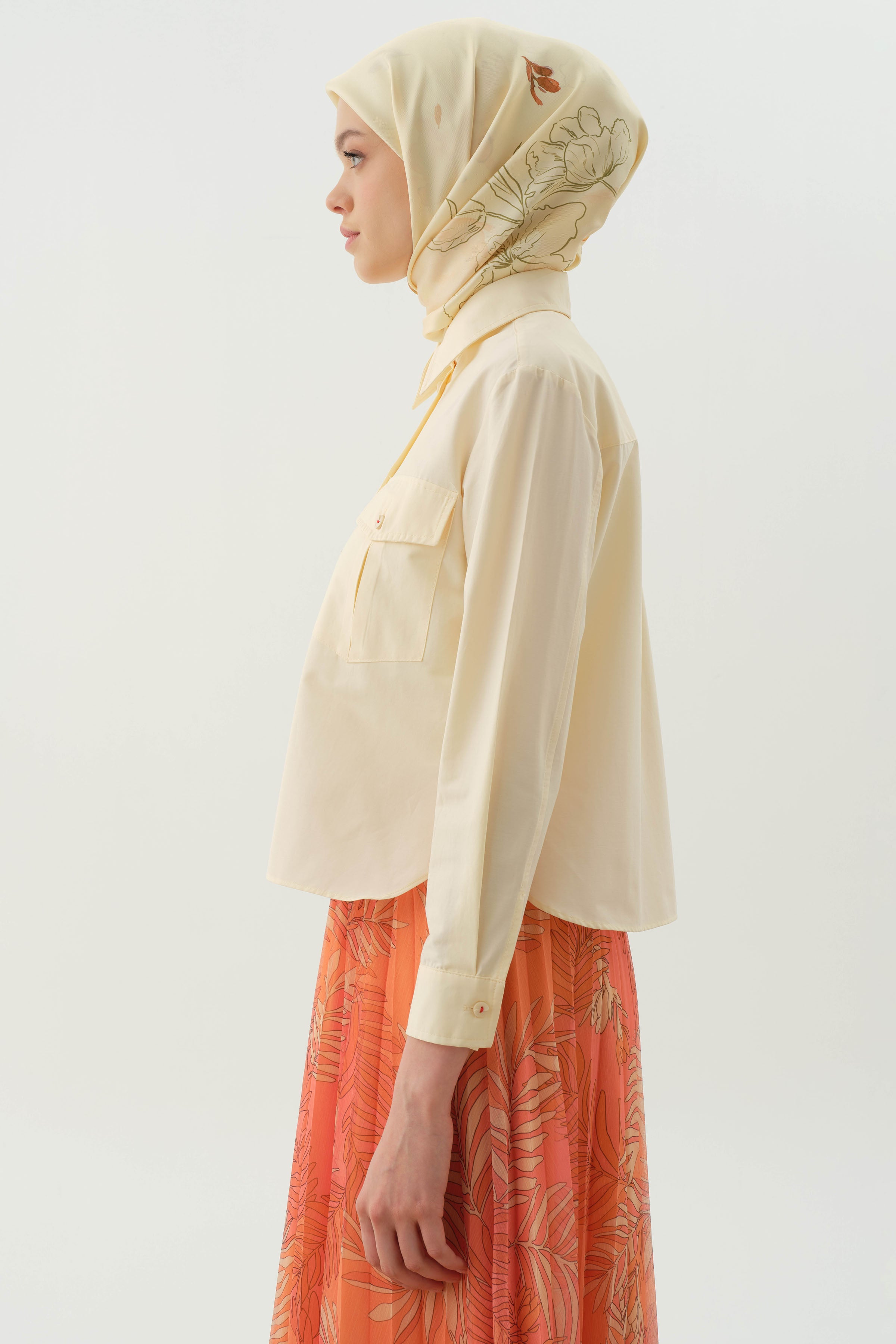 Cepli Crop Gömlek - Bej - Mercan TUGBA