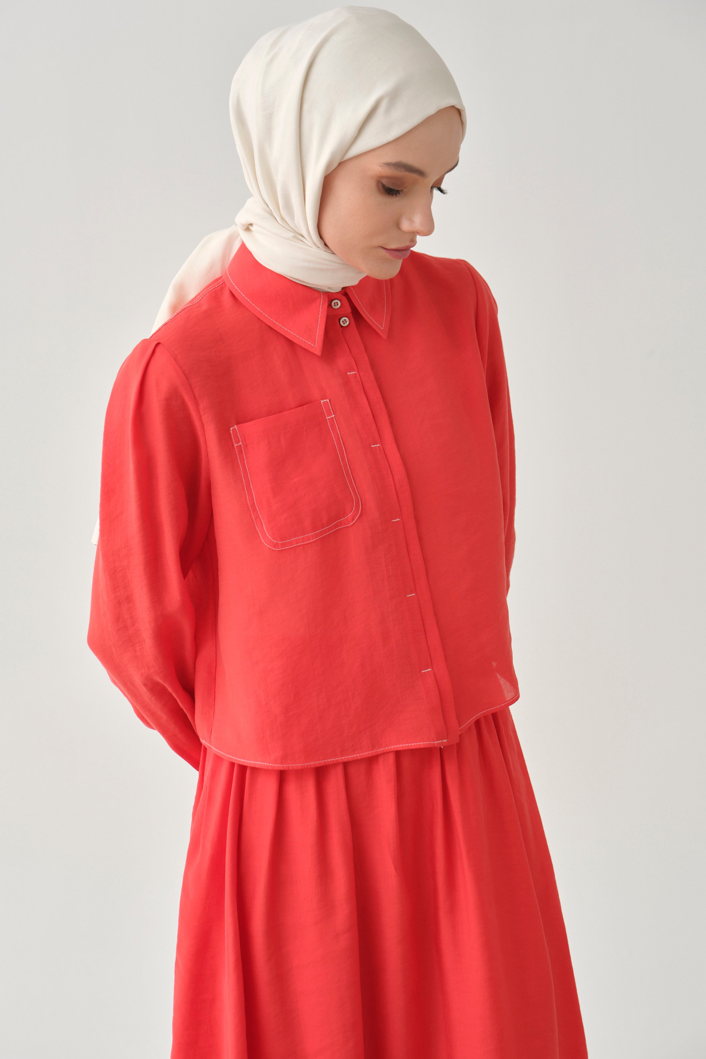 Cepli Crop Gömlek - Mercan TUGBA