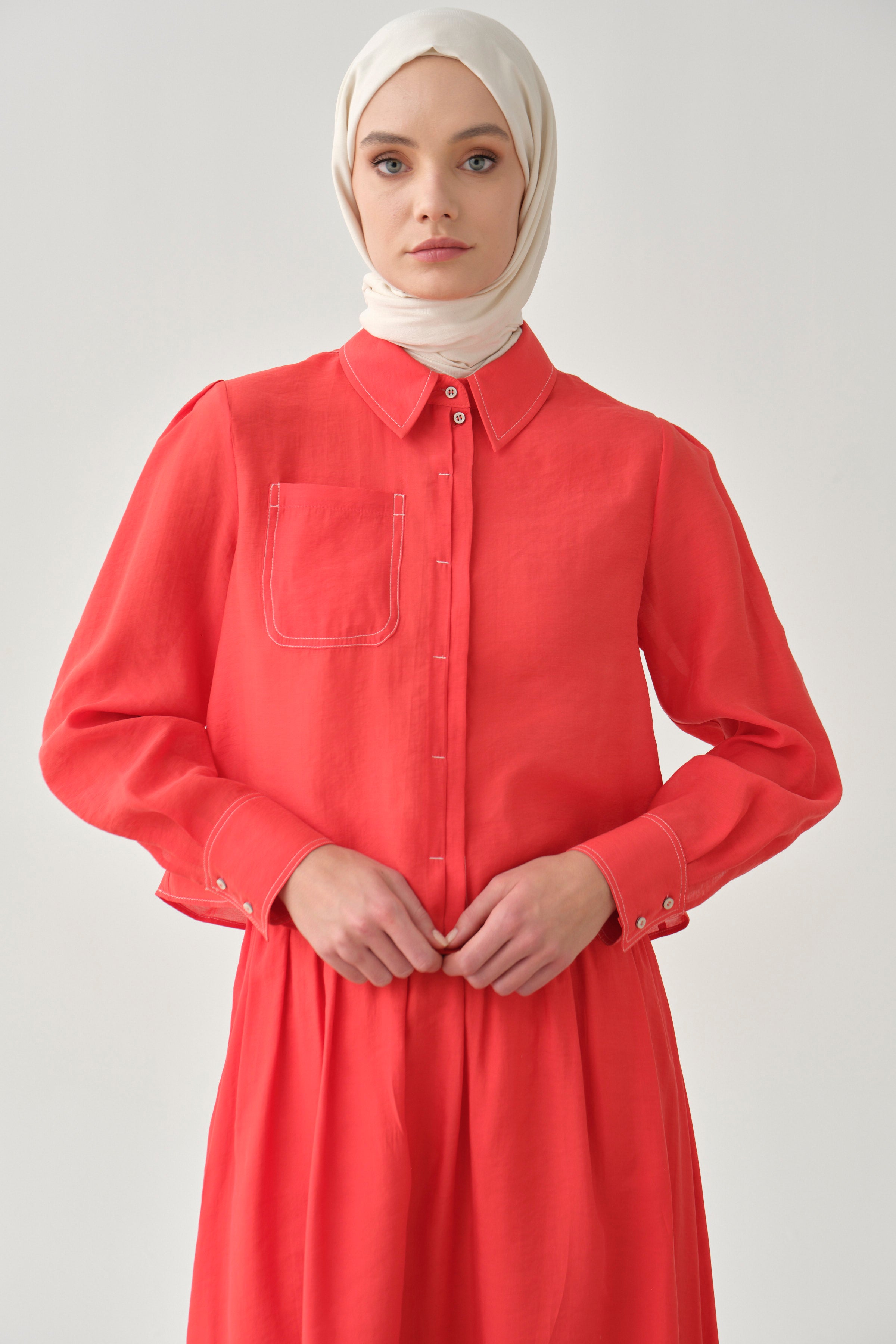 Cepli Crop Gömlek - Mercan TUGBA