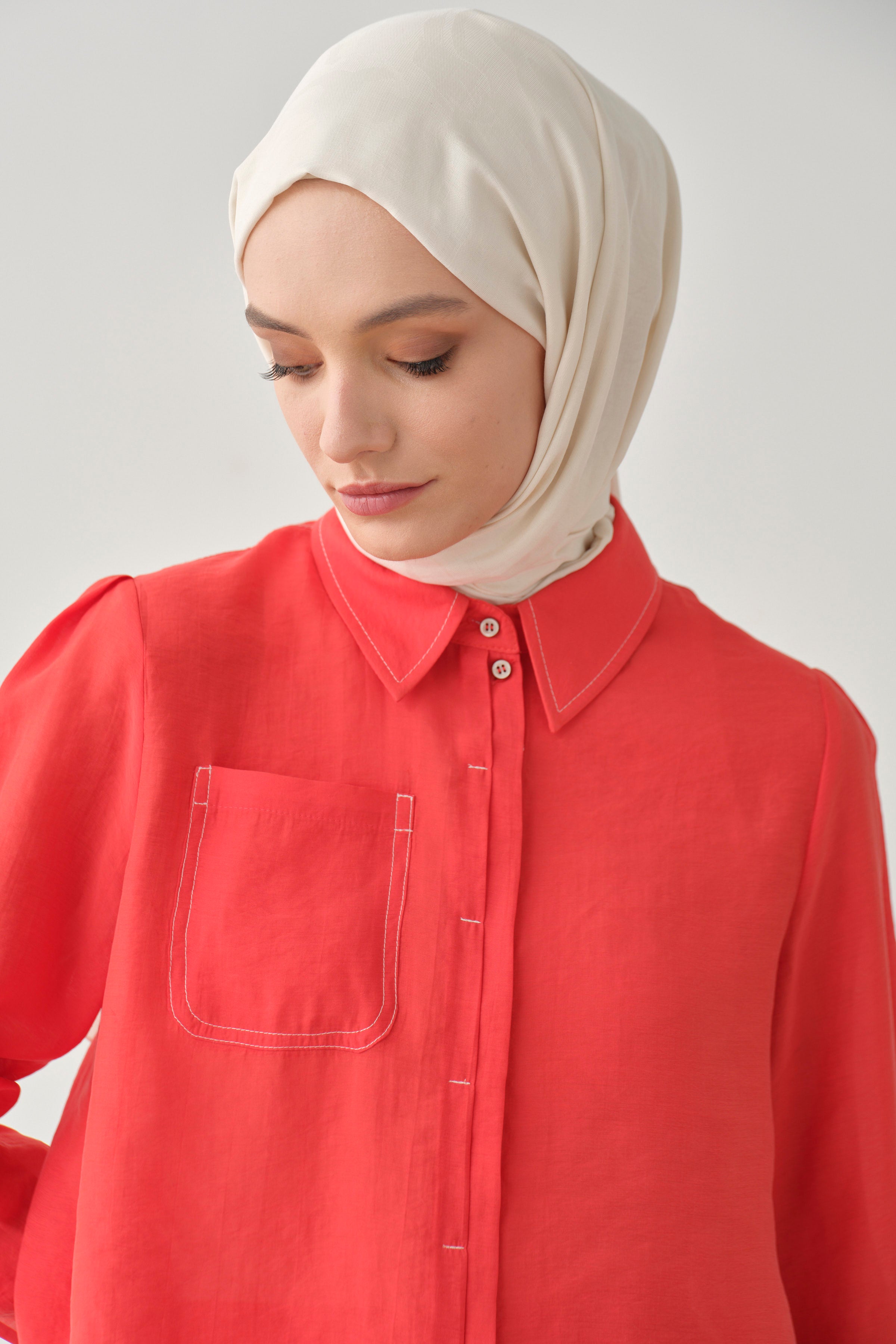 Cepli Crop Gömlek - Mercan TUGBA