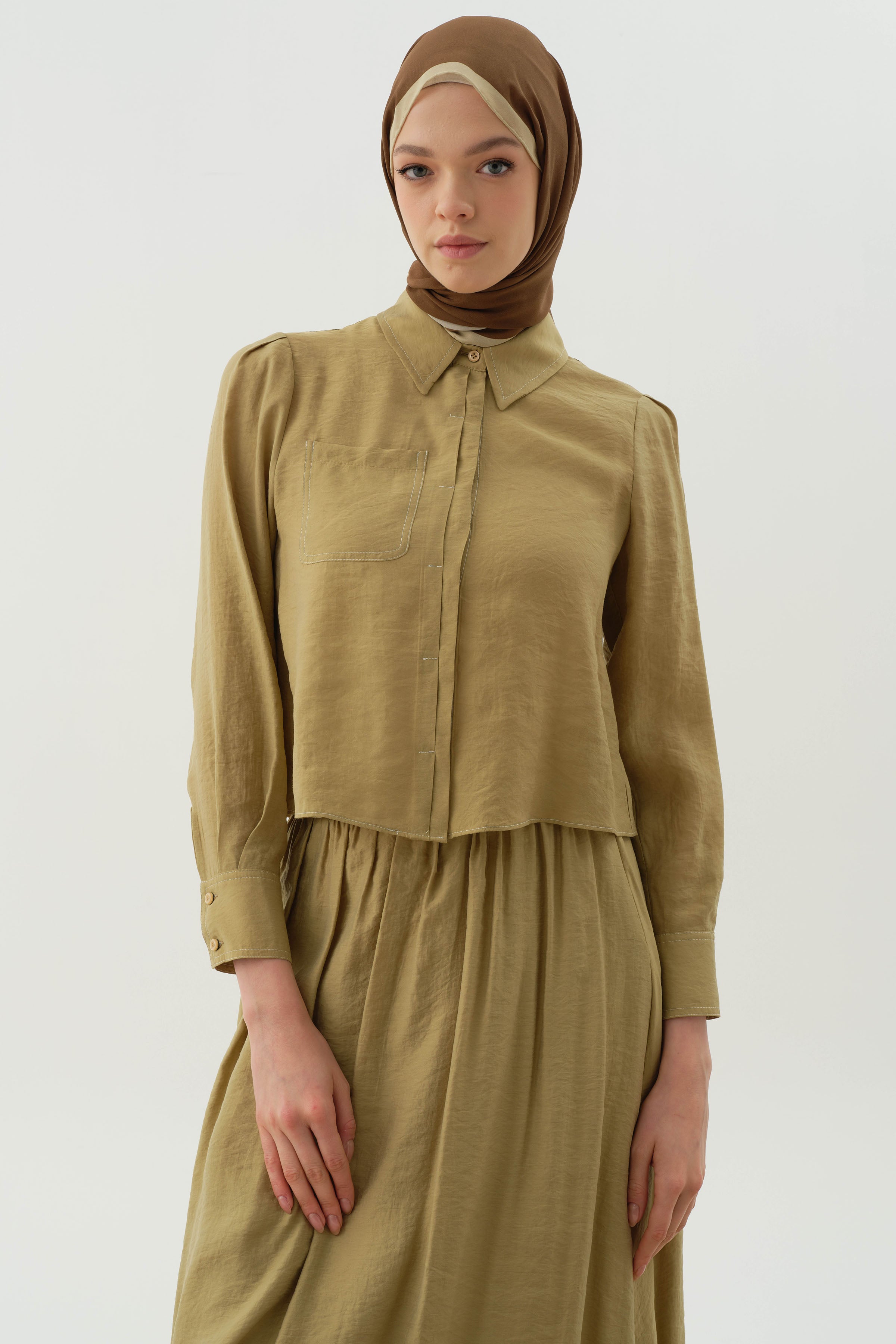 Cepli Crop Gömlek - Olive TUGBA