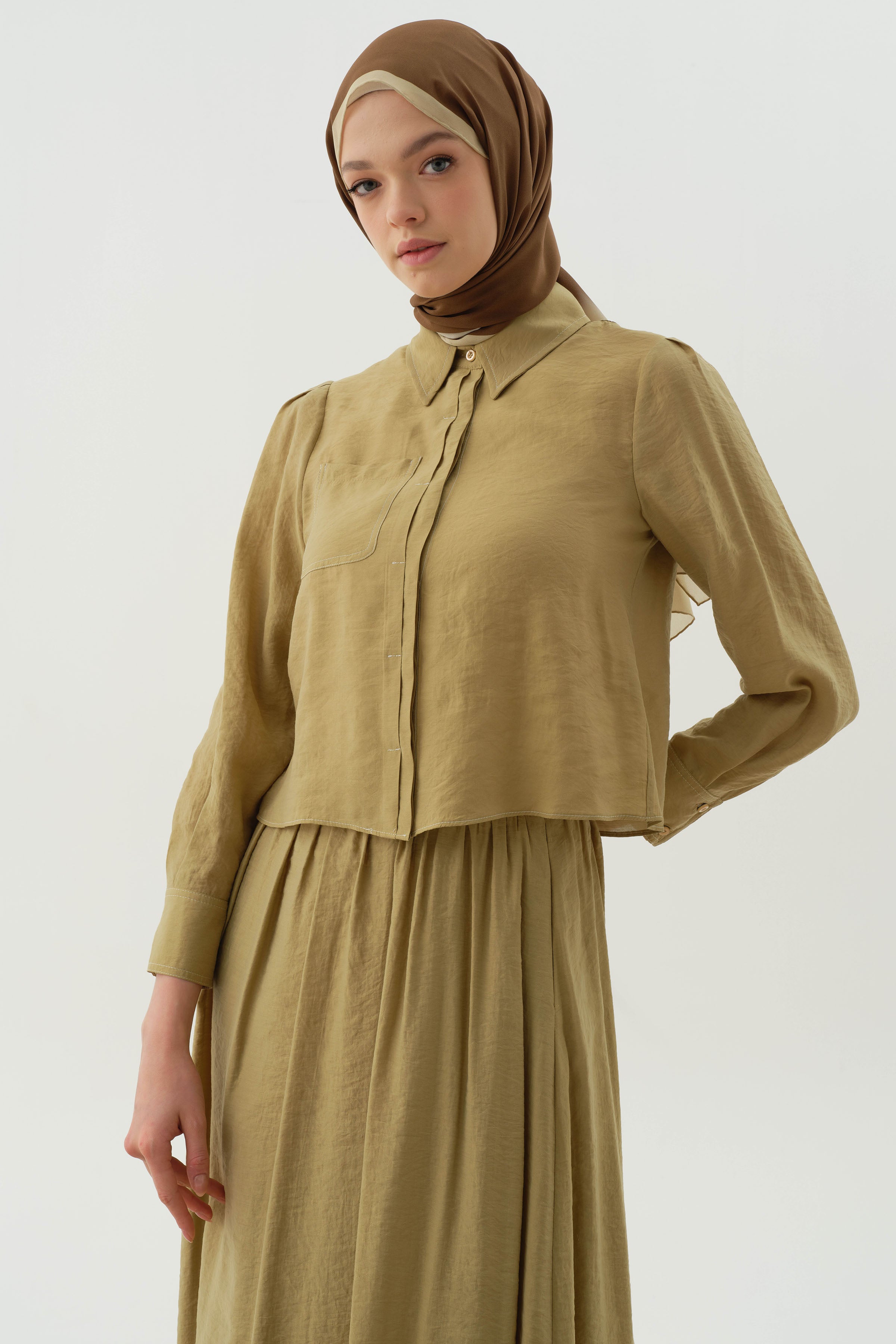 Cepli Crop Gömlek - Olive TUGBA
