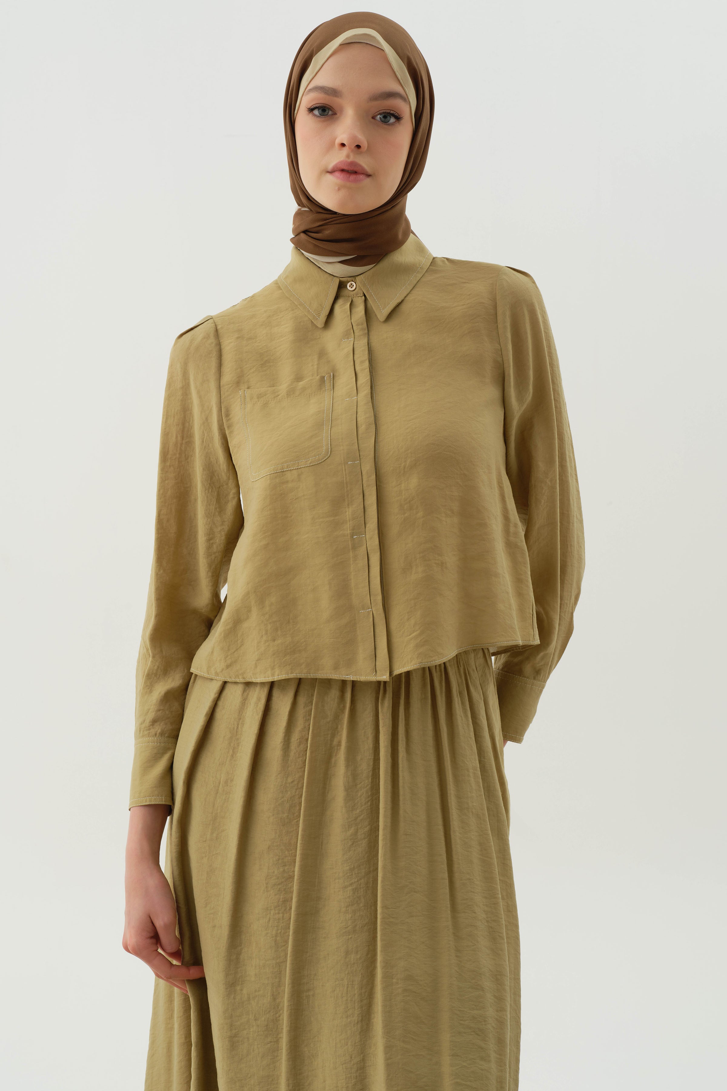 Cepli Crop Gömlek - Olive TUGBA