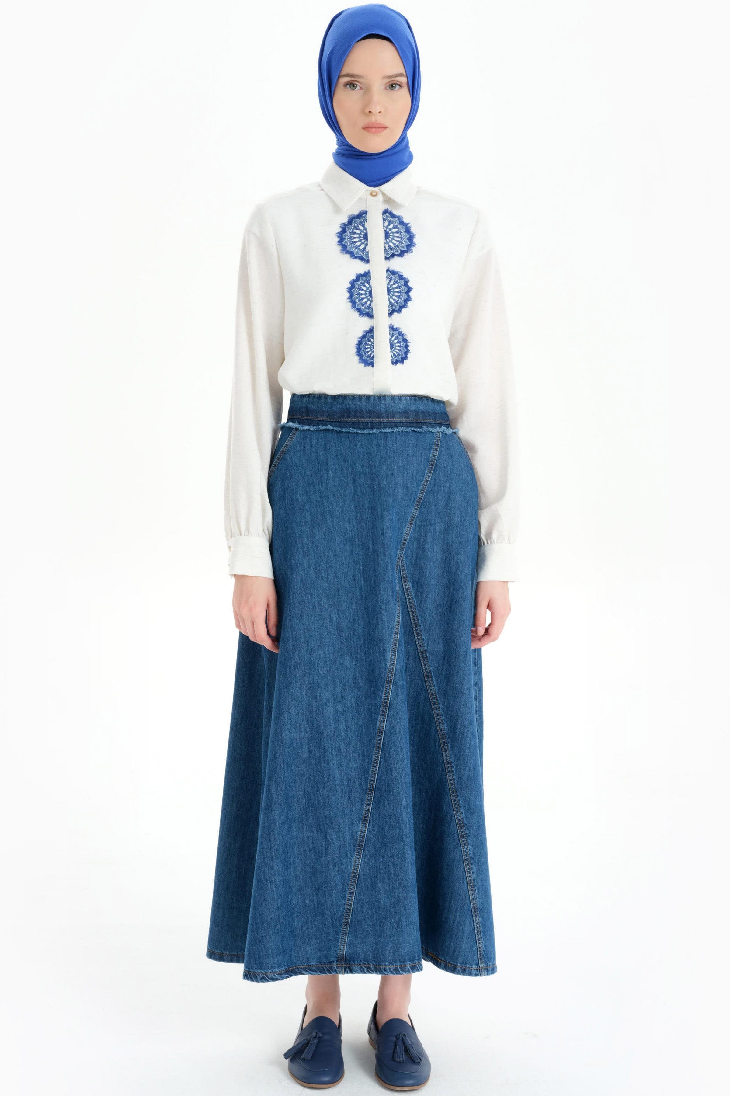 Cepli Denim Çan Etek - İndigo TUGBA