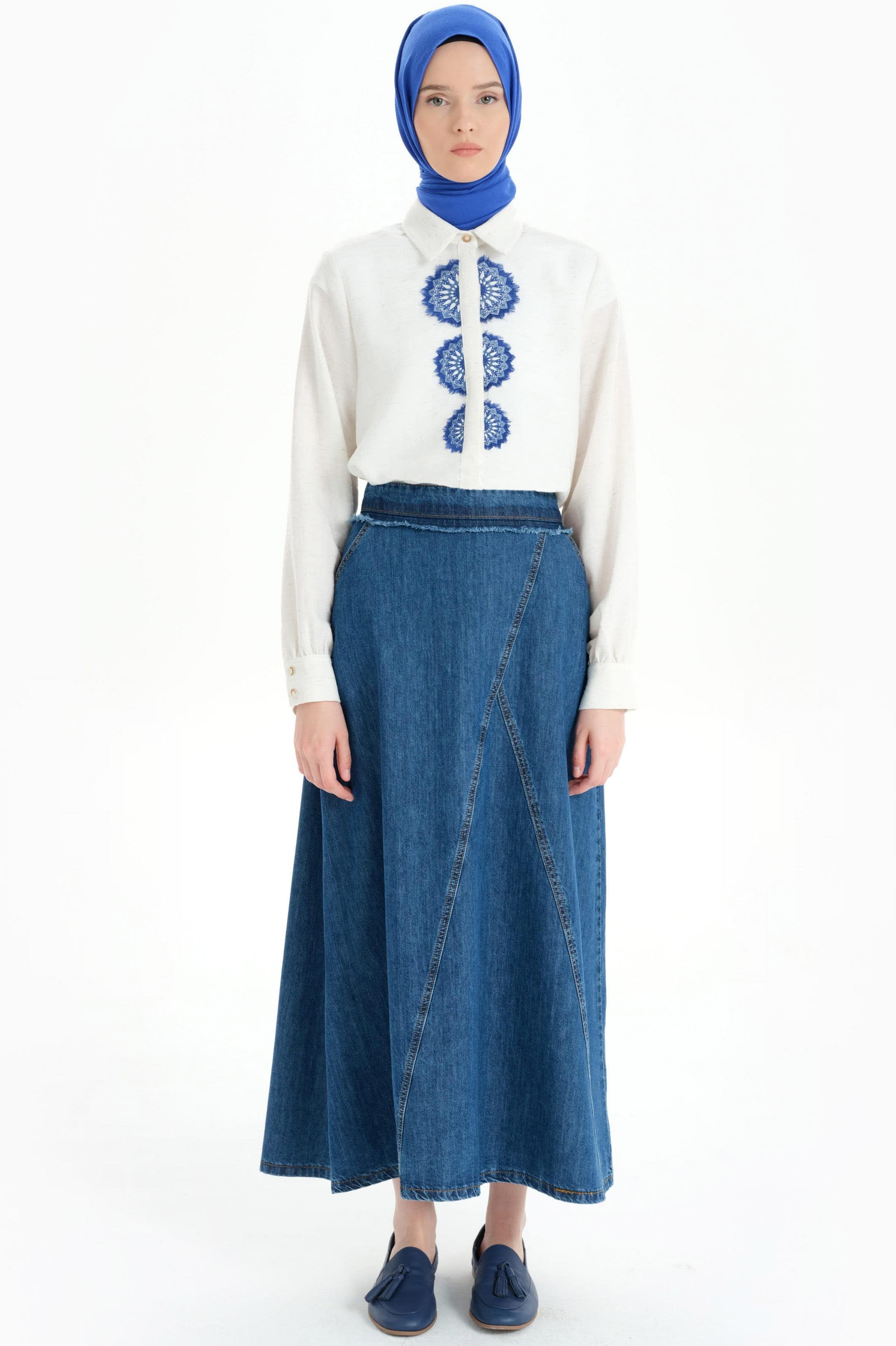 Cepli Denim Çan Etek - İndigo TUGBA
