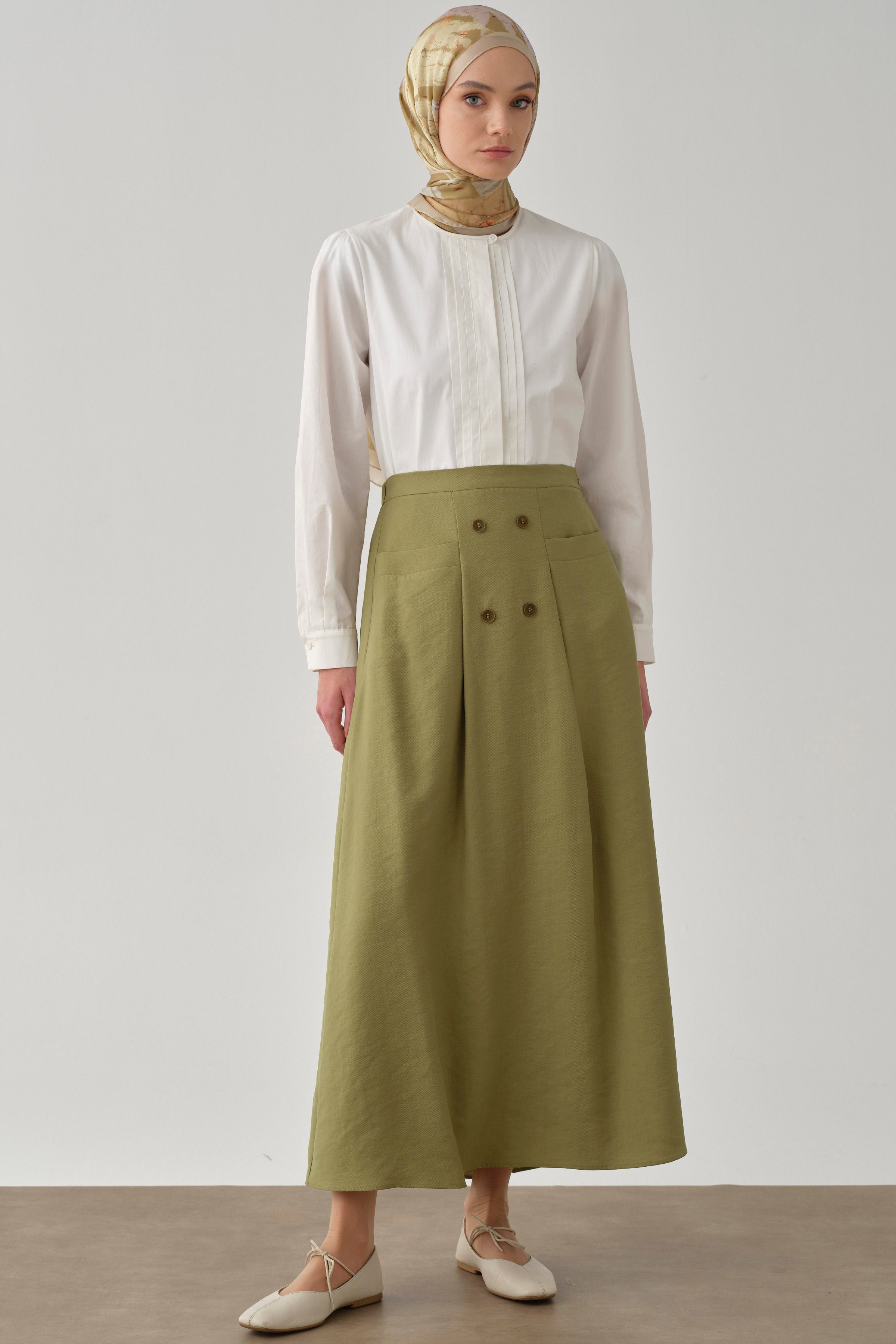 Cepli Düğme Detaylı Etek - Olive TUGBA
