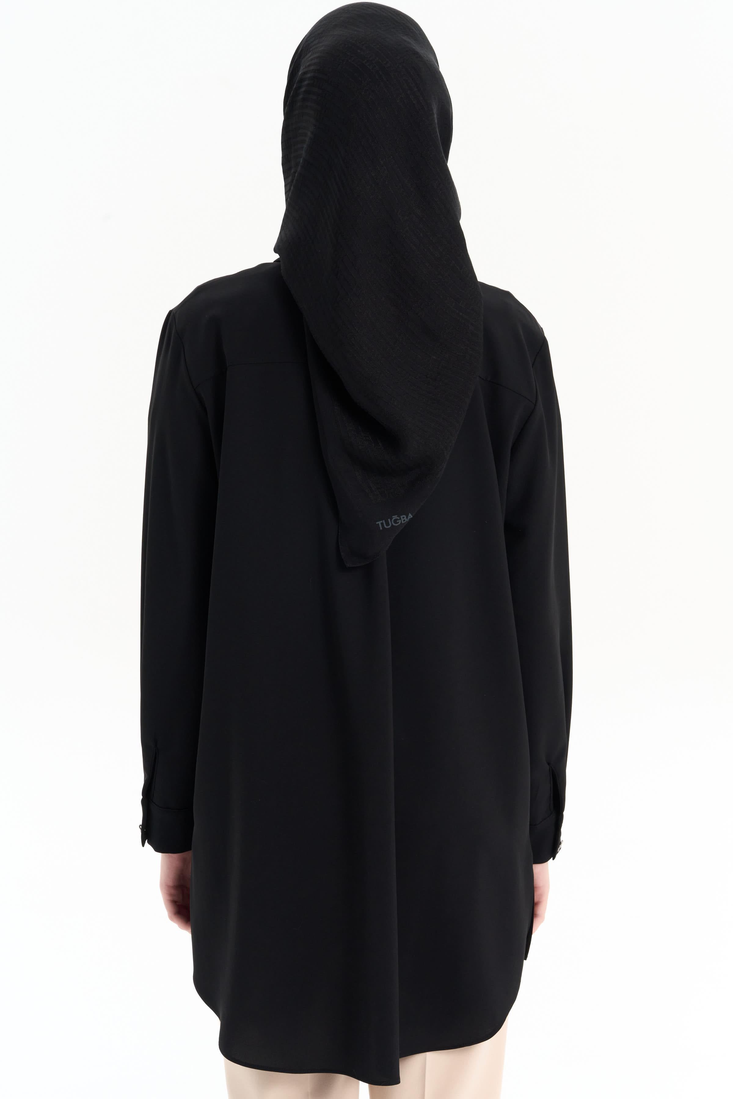 Cepli Düşük Kol Gömlek - Siyah TUGBA