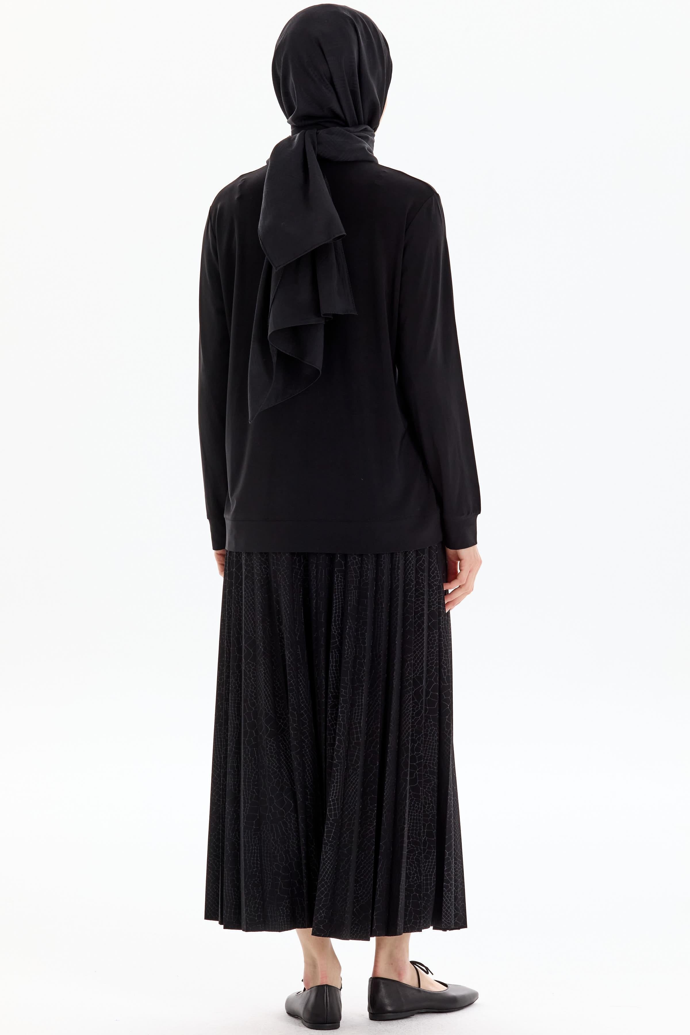 Cepli Garnili Bluz Etek Örme Takım - Siyah TUGBA