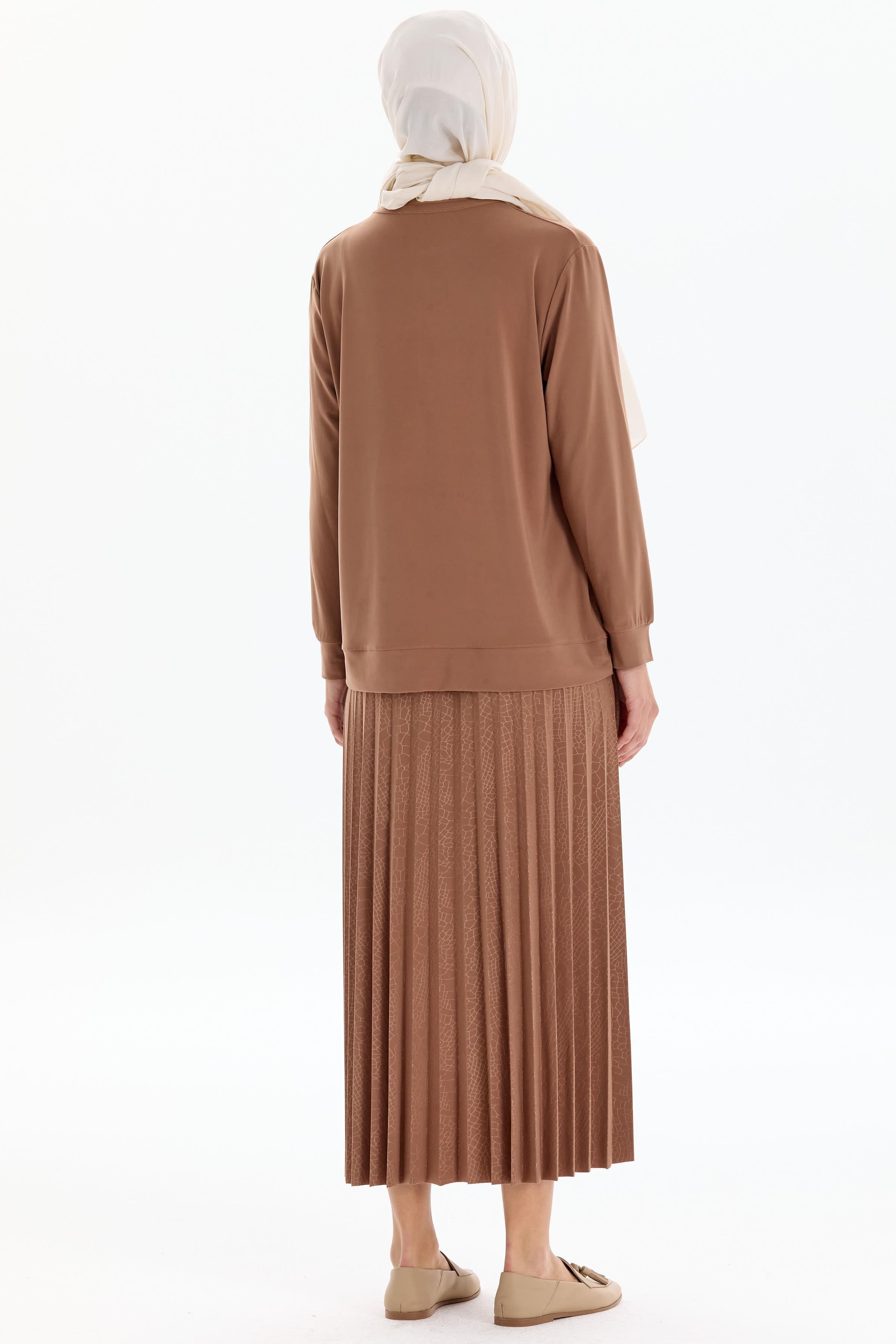 Cepli Garnili Bluz Etek Örme Takım - Vizon TUGBA