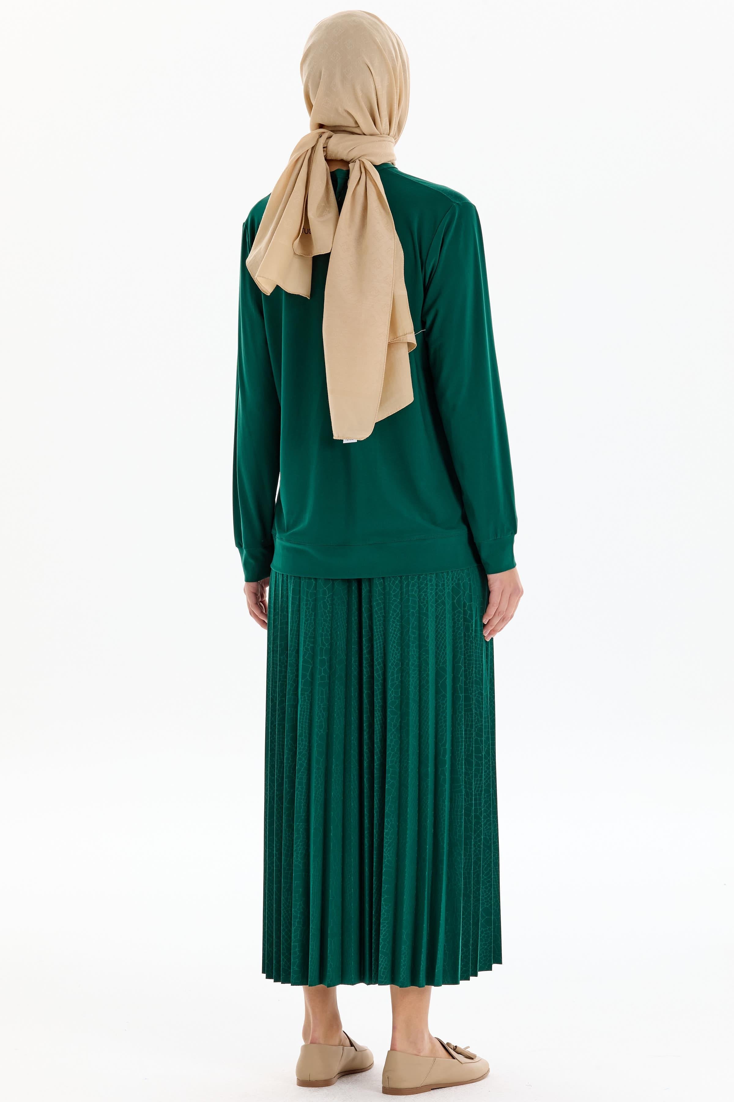 Cepli Garnili Bluz Etek Örme Takım - Yeşil TUGBA