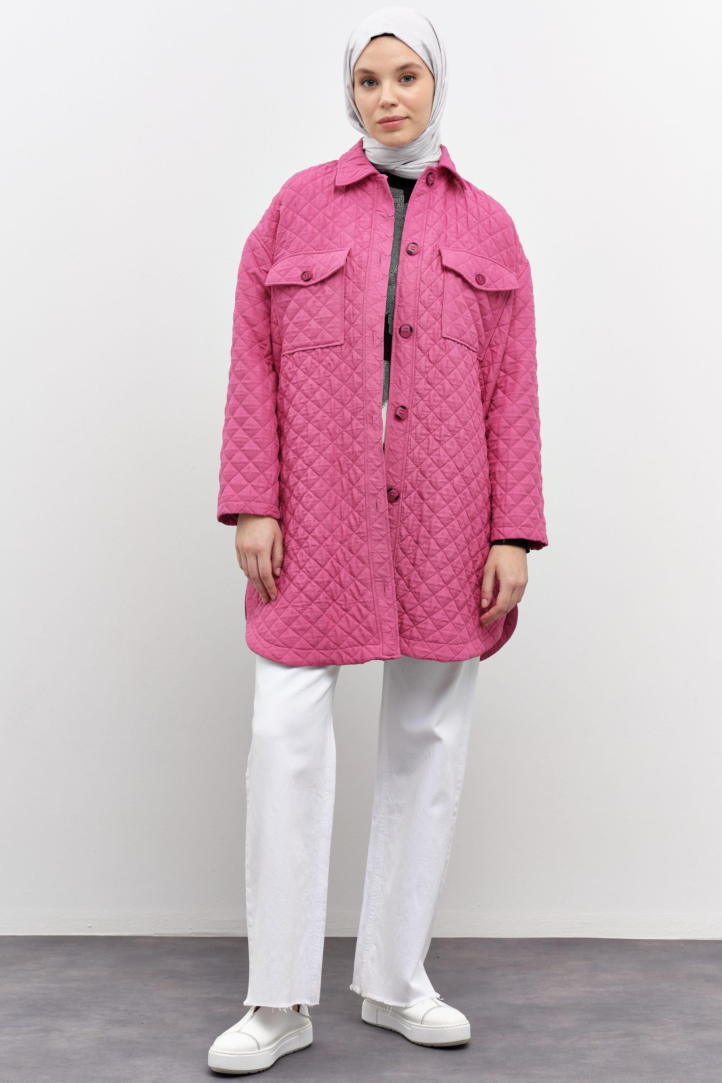 Cepli İnce Kapitone Kap - Pembe TUGBA