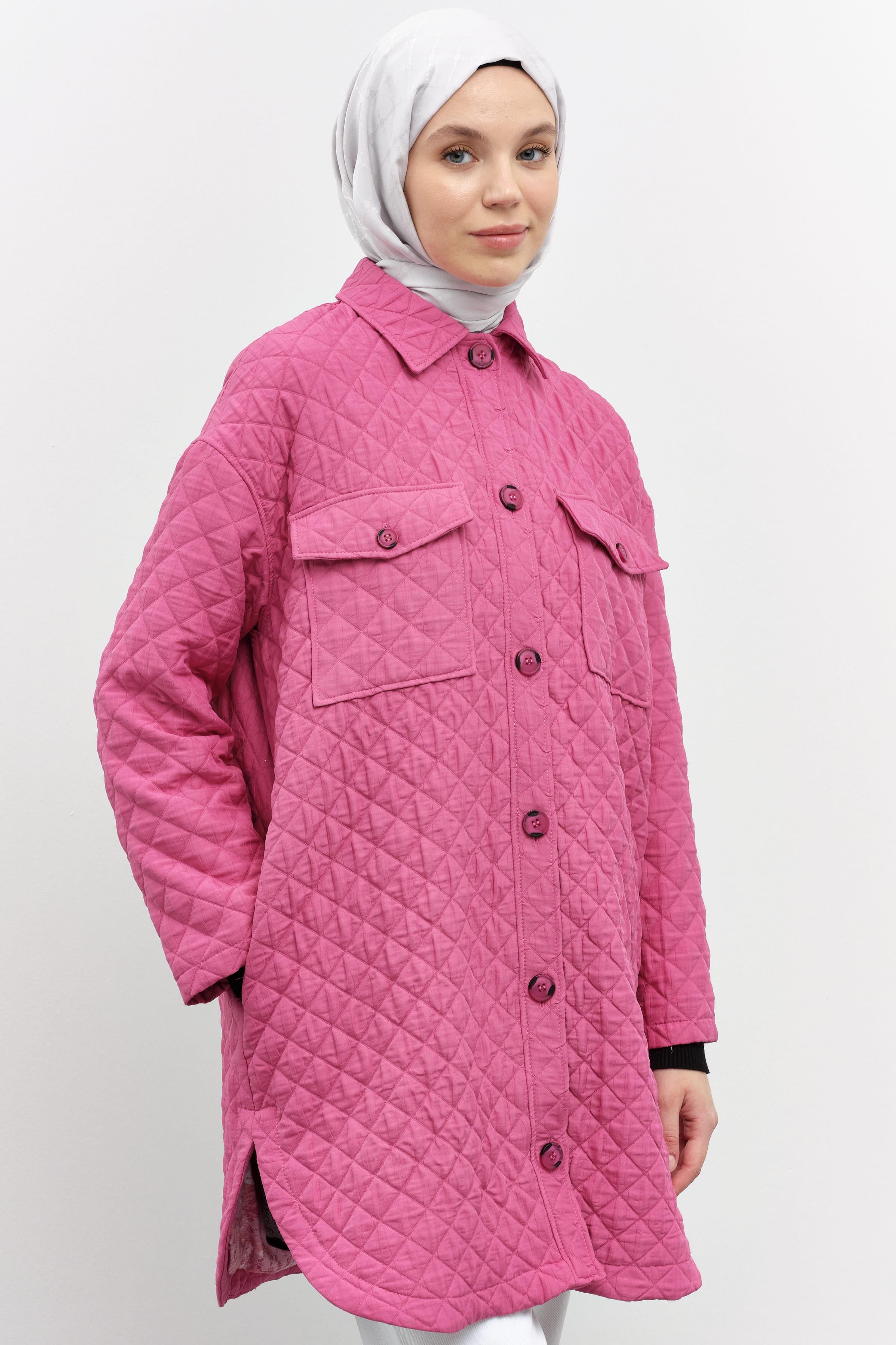 Cepli İnce Kapitone Kap - Pembe TUGBA