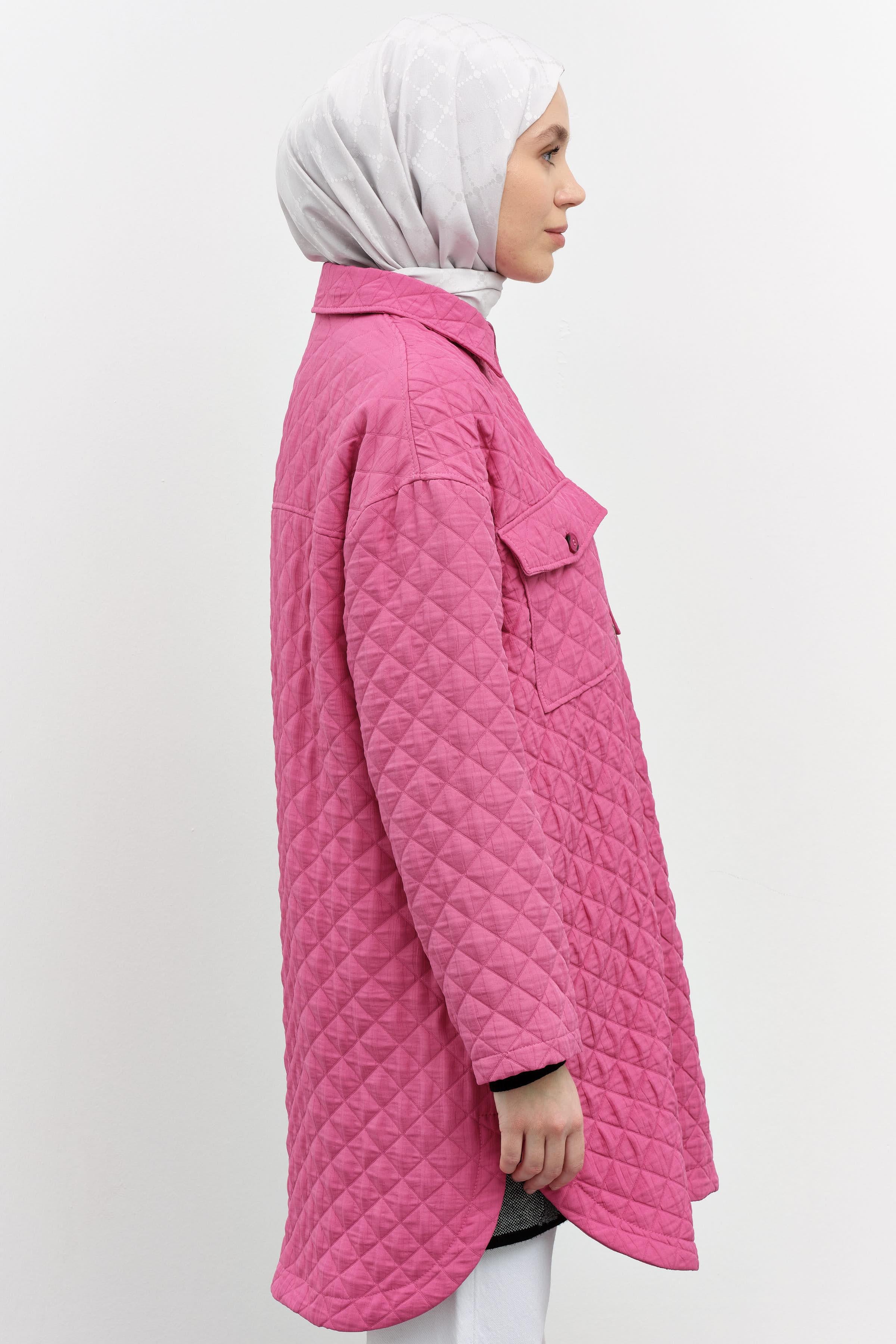 Cepli İnce Kapitone Kap - Pembe TUGBA