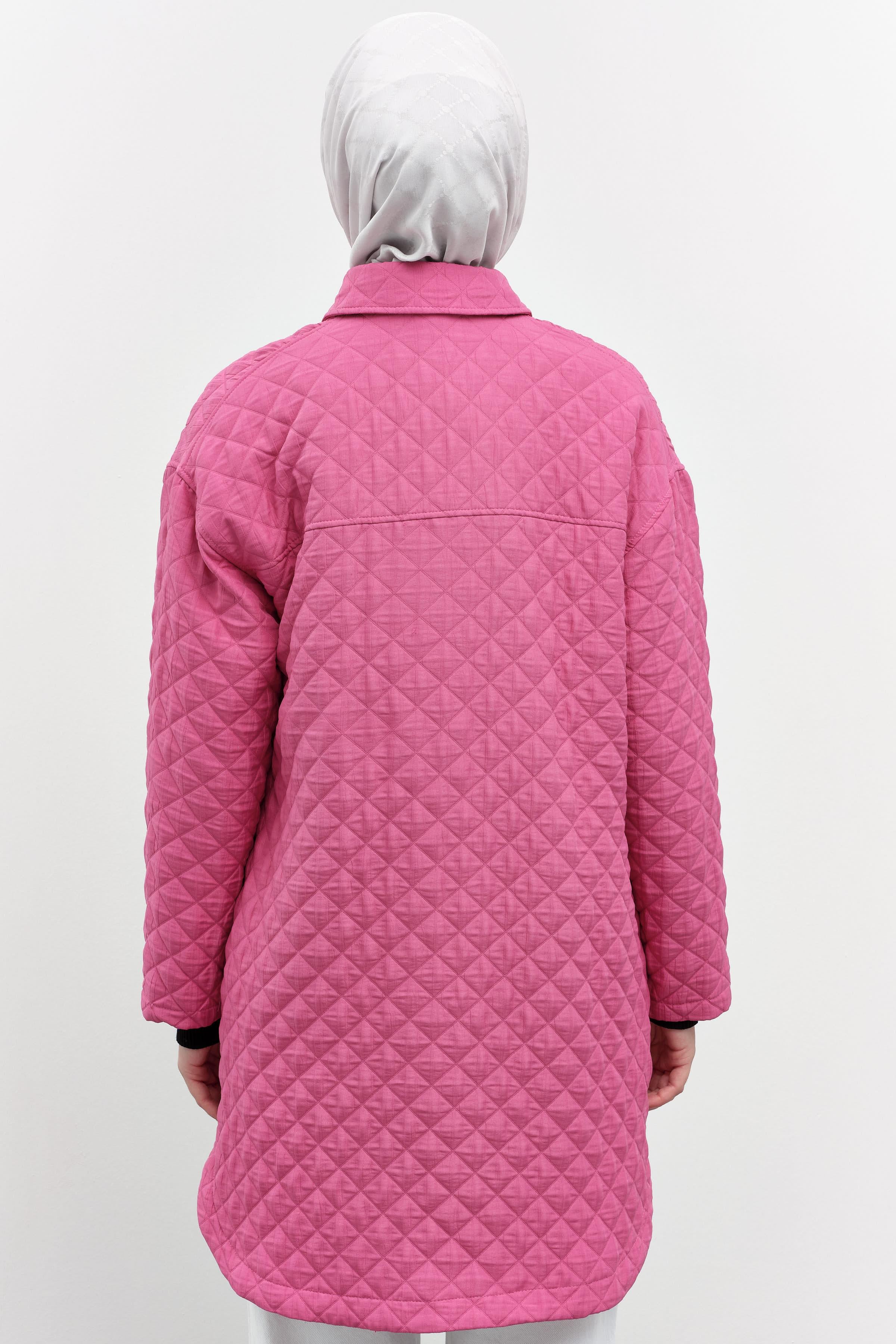 Cepli İnce Kapitone Kap - Pembe TUGBA