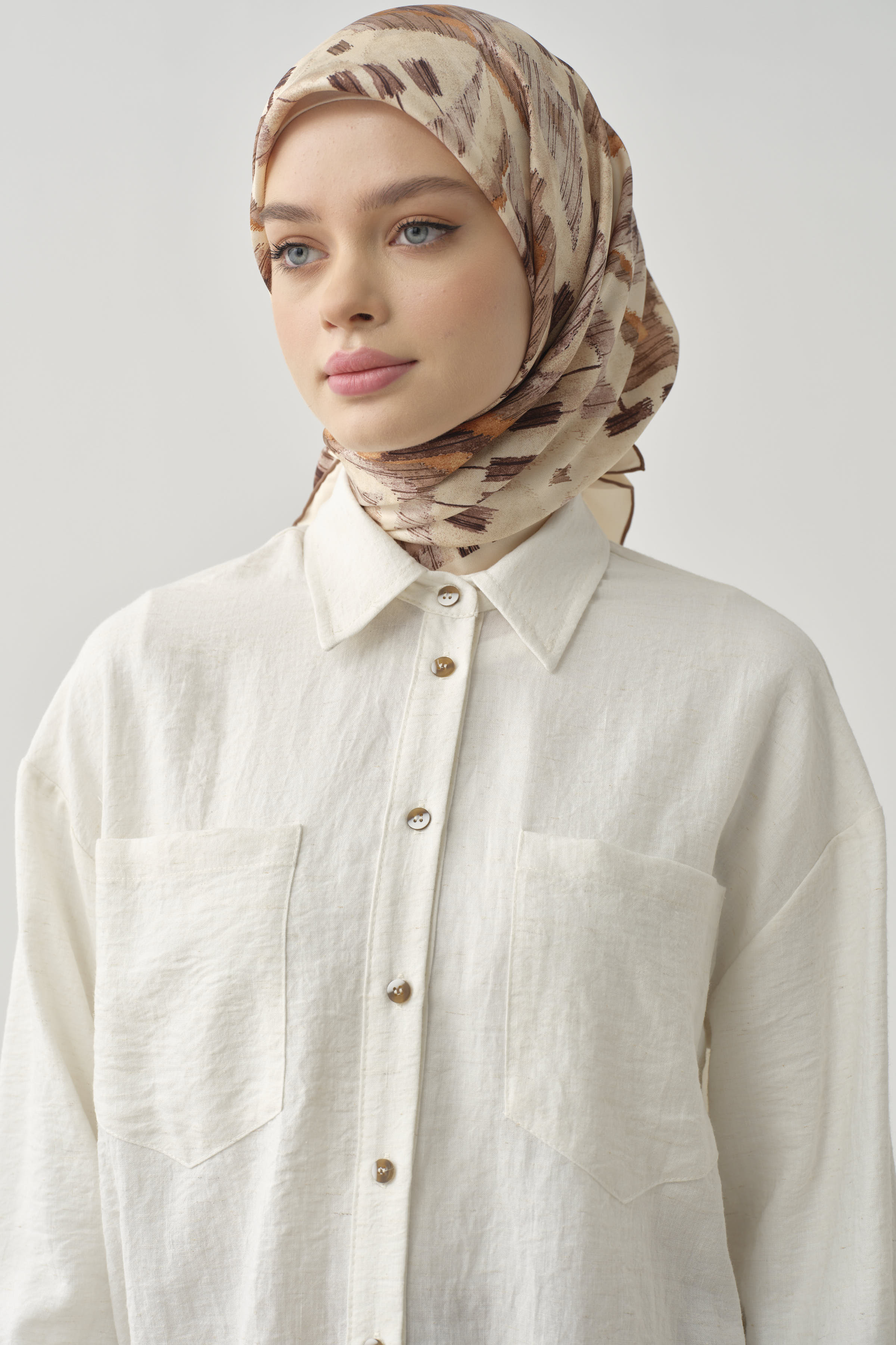 Cepli Kesik Detaylı Tunik - Ekru TUGBA